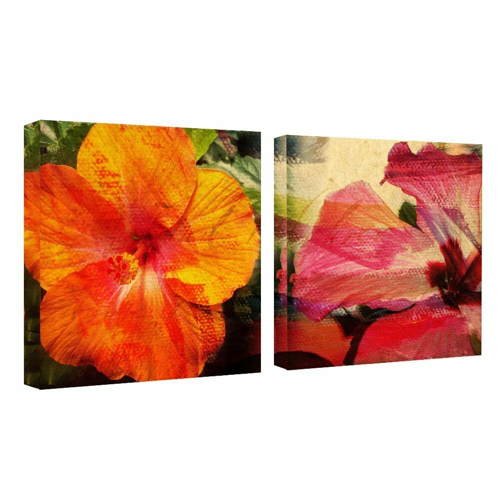 Ready2hangart Tropical Hibiscus 2 Piece Graphic Art on Canvas Set | Wayfair