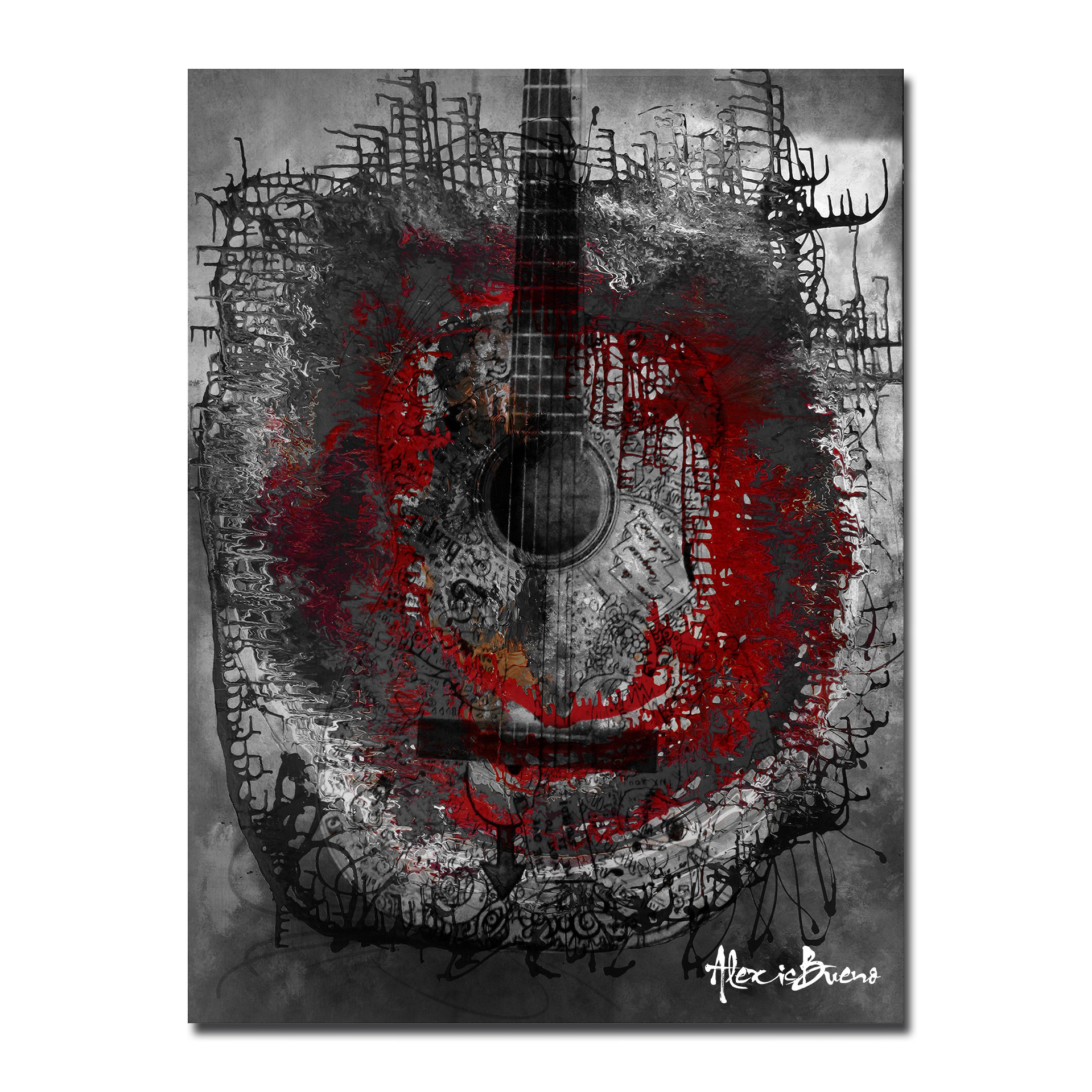 Ready2hangart Oversized Abstract'Acoustic Guitar' Print of Painting on