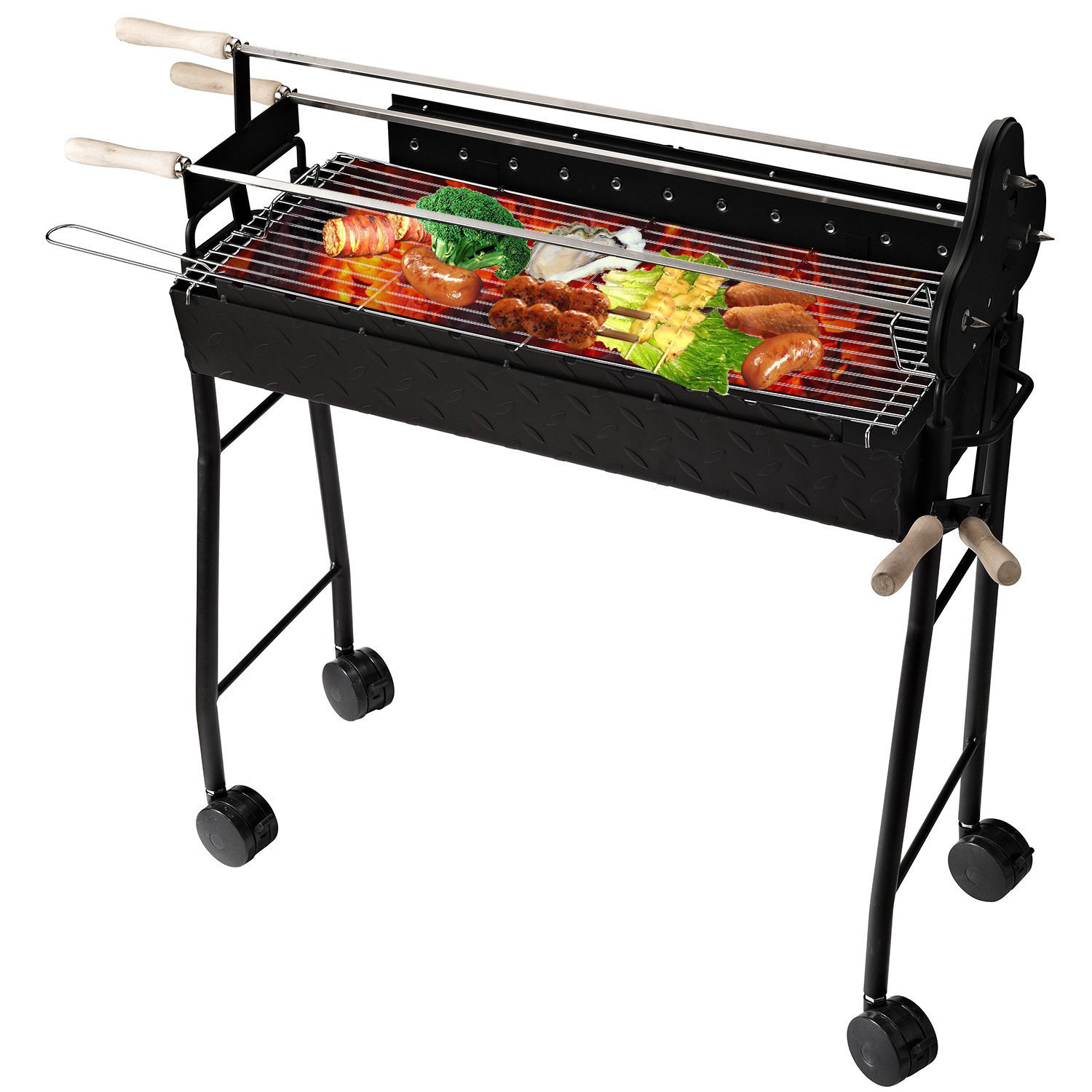 33.5 cm Charcoal BBQ Trolley Charcoal Grill with 4 Wheels
