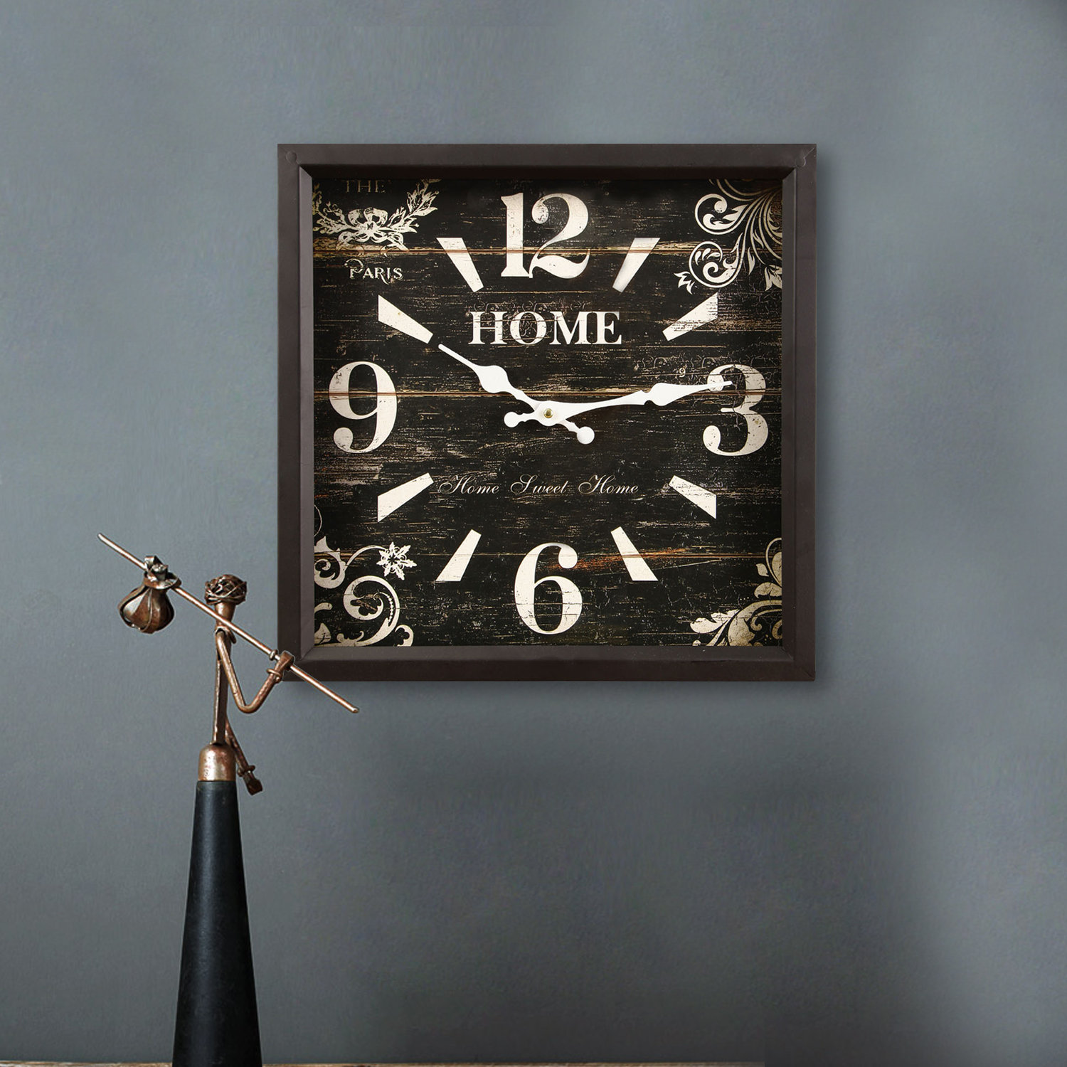 AdecoTrading VintageInspired Distressed Square "Home" Scroll and
