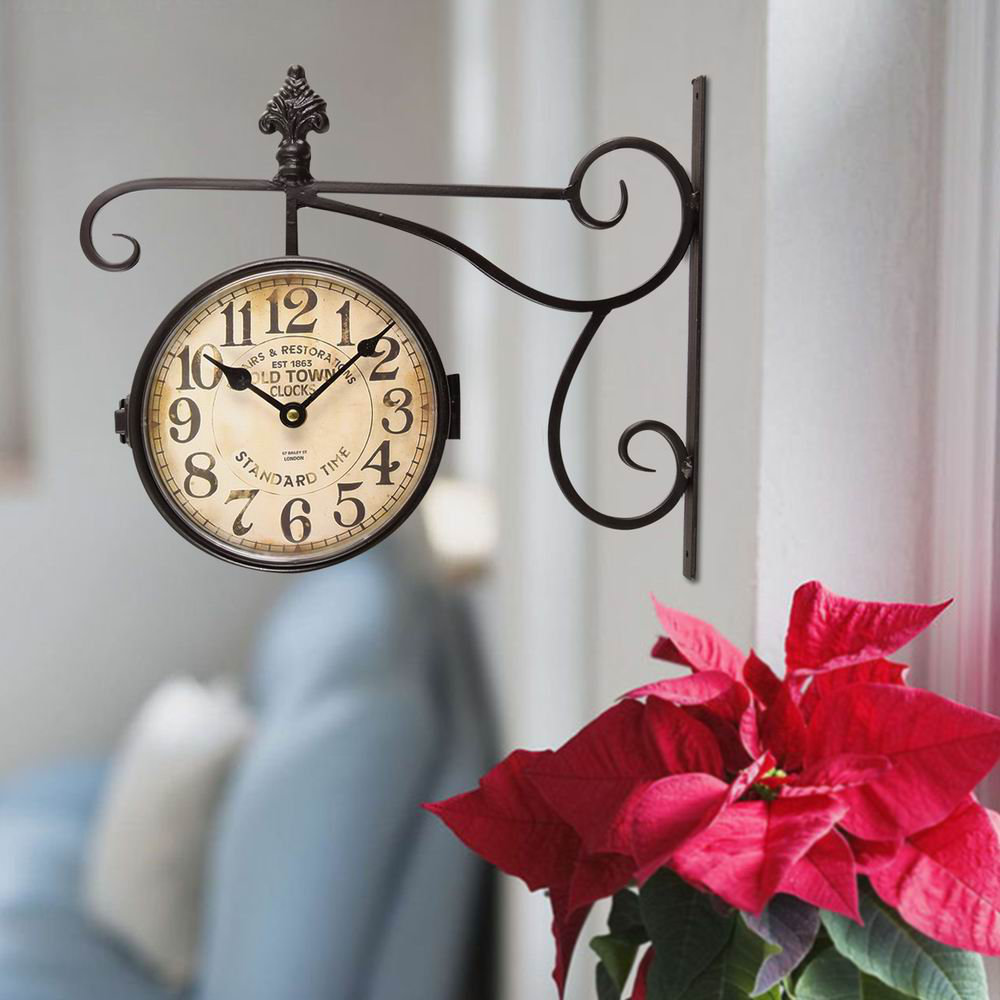 AdecoTrading VintageInspired Round Double Sided Wall Hanging Clock