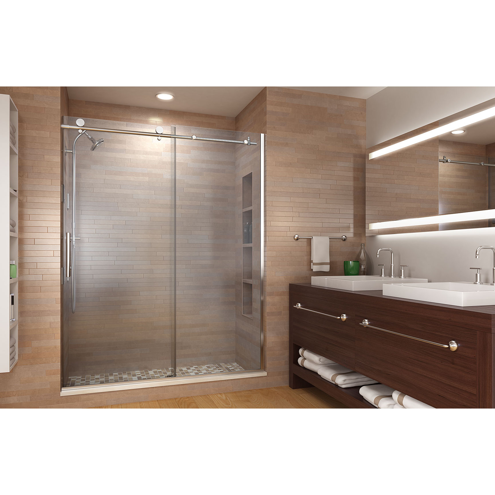 Basco Vinesse 76" x 47" Single Sliding Fixed Panel Shower Door