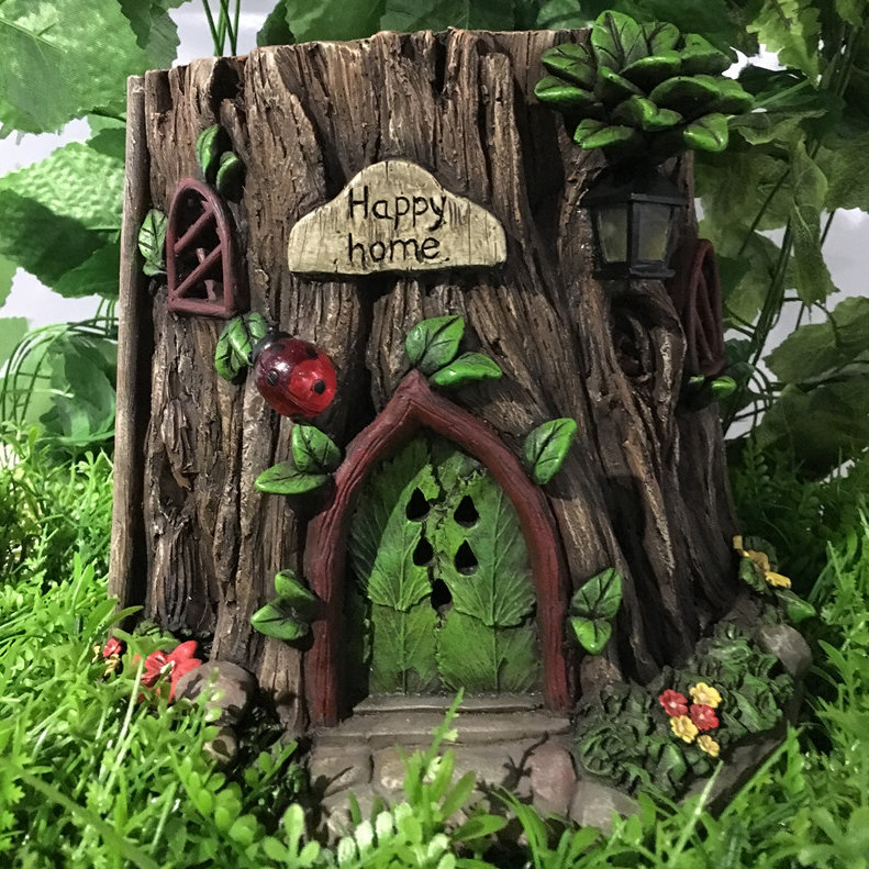 HiLine Gift Ltd. Fairy Garden Tree Trunk House with Solar LED Lights