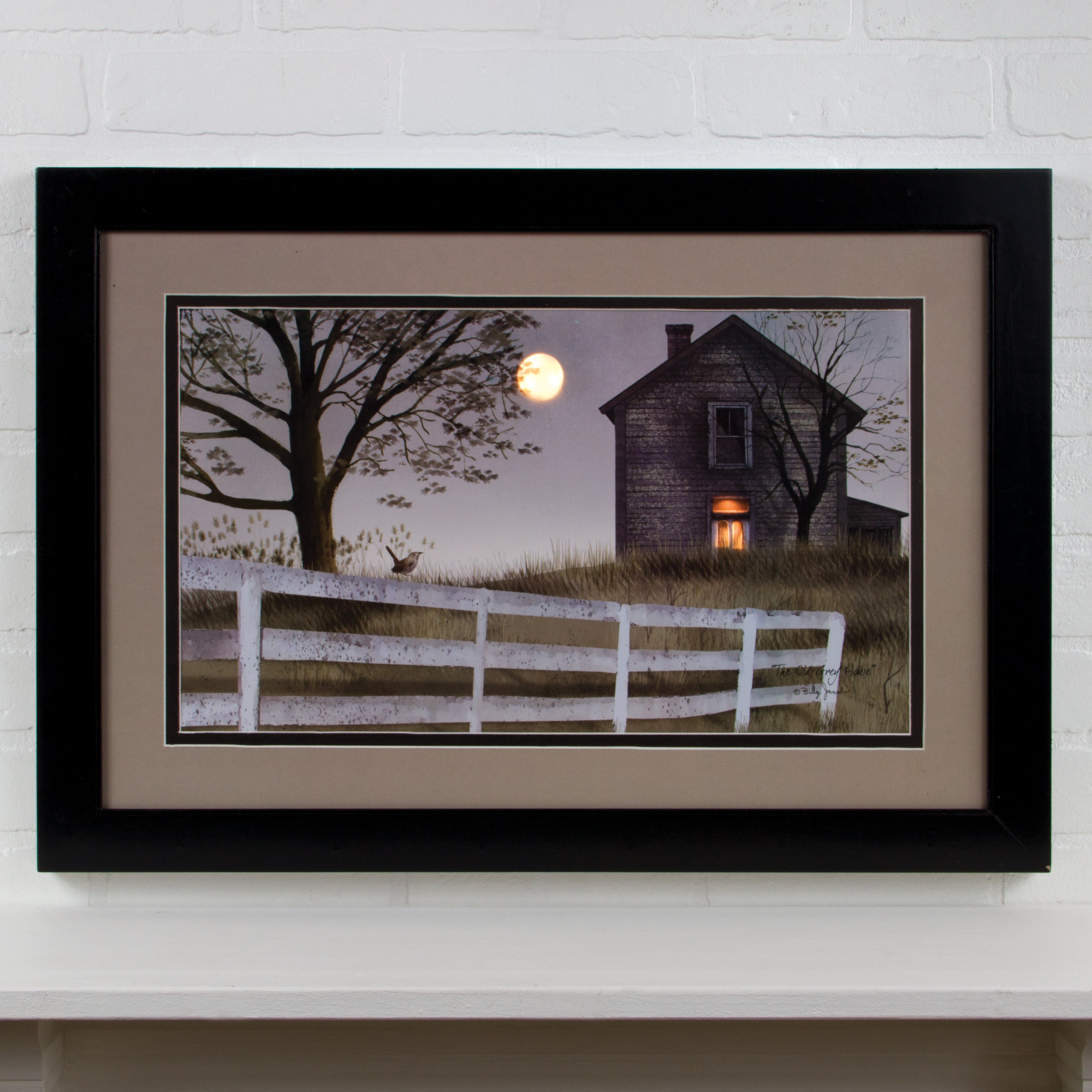 OhioWholesale Lighted Matted Old House by Billy Jacobs Framed