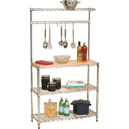 Wayfair Basics Wayfair Basics Baker S Rack Workstation With Rubberwood   UltraZinc%2BBakers%2BRack%2BWorkstation%2Bwith%2BRubberwood%2BTop 