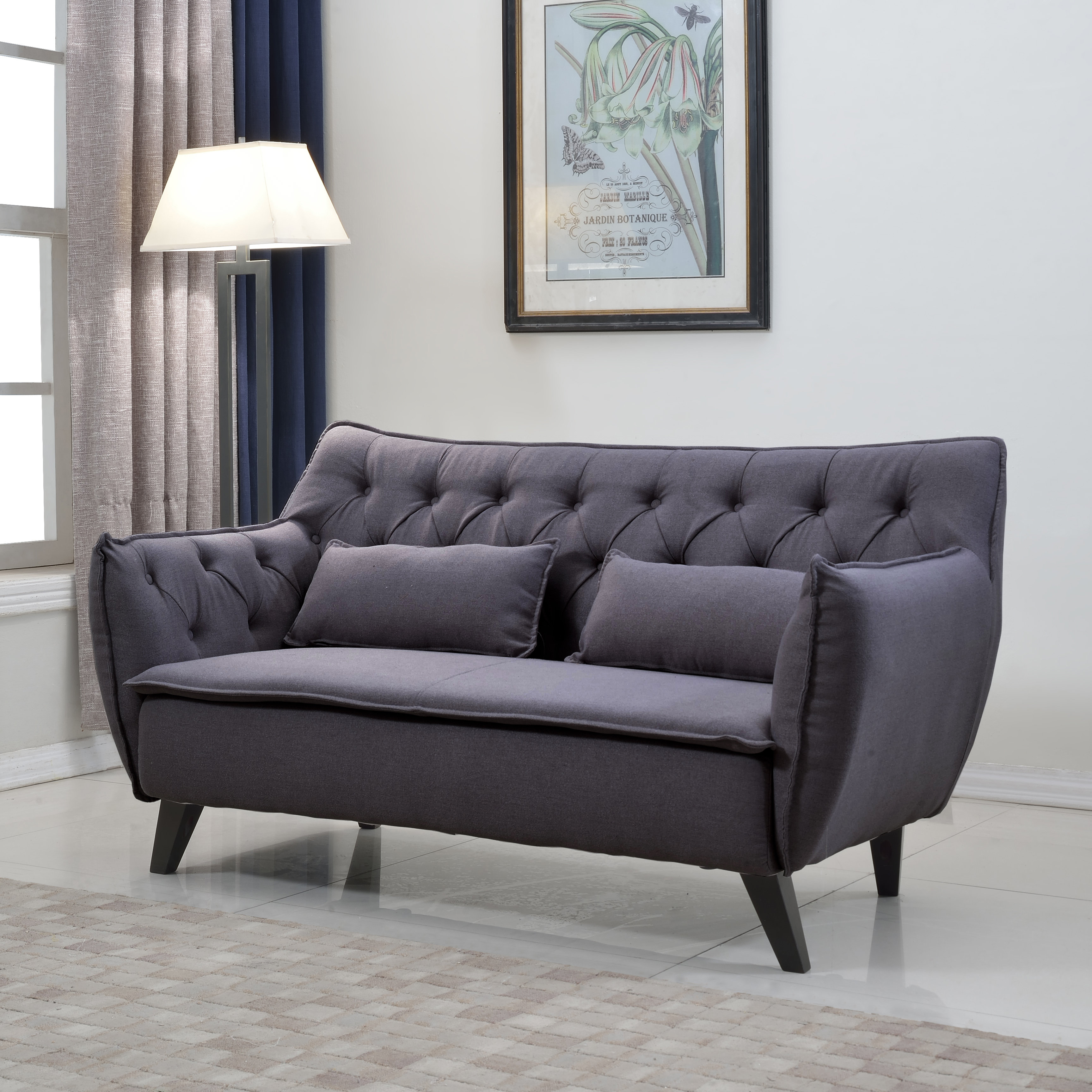 Patio Festival Outdoor Loveseat – Brown Mid-Century Modern Metal Frame With Cushions, Thermal Transfer Wood-Look