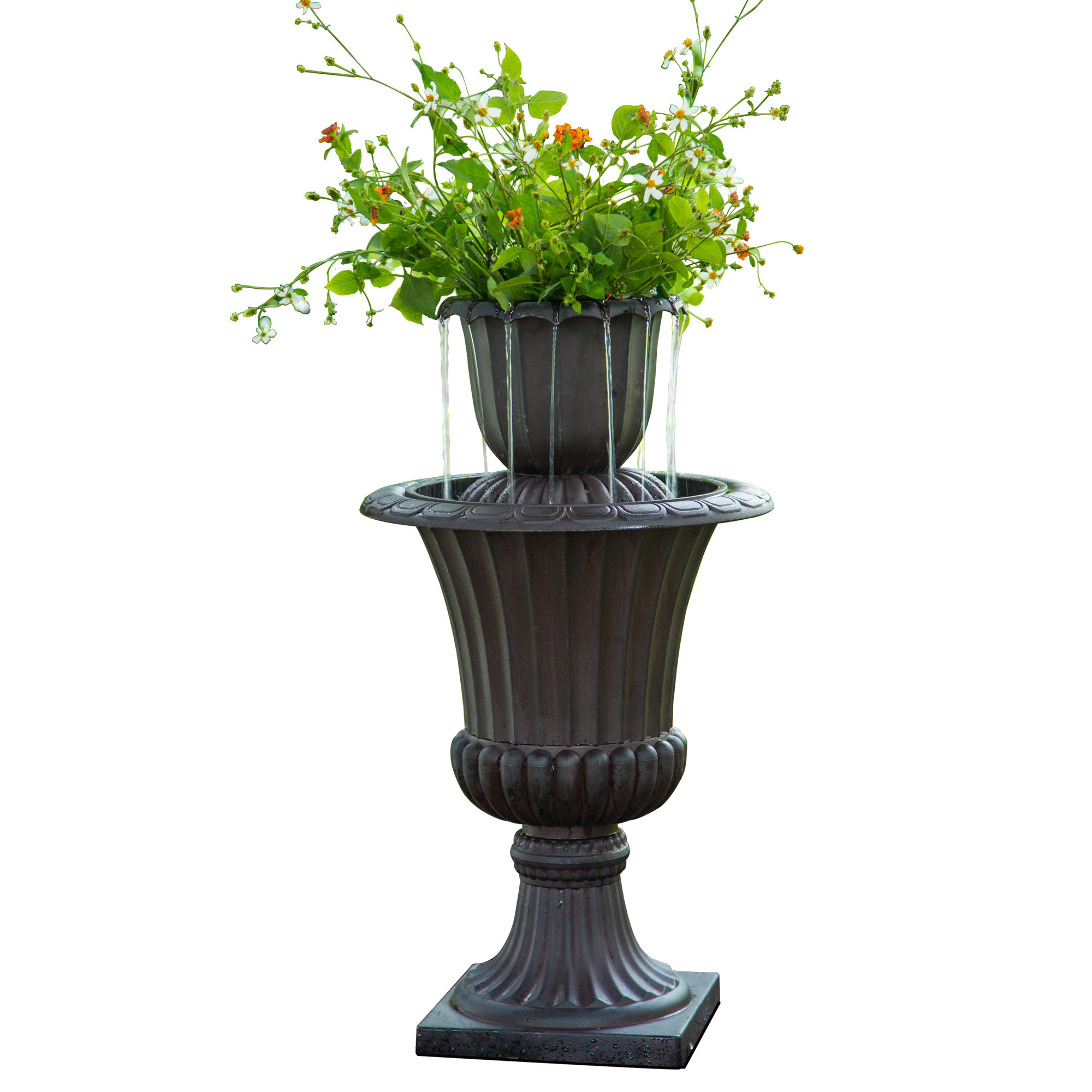 Peaktop Polyresin Outdoor Urn Flower Pot Water Fall Fountain & Reviews