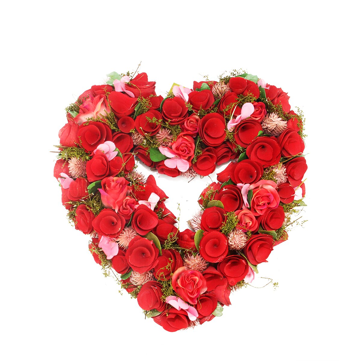 Northlight Flowers Leaves Heart-Shaped Artificial Spring Floral Wreath ...