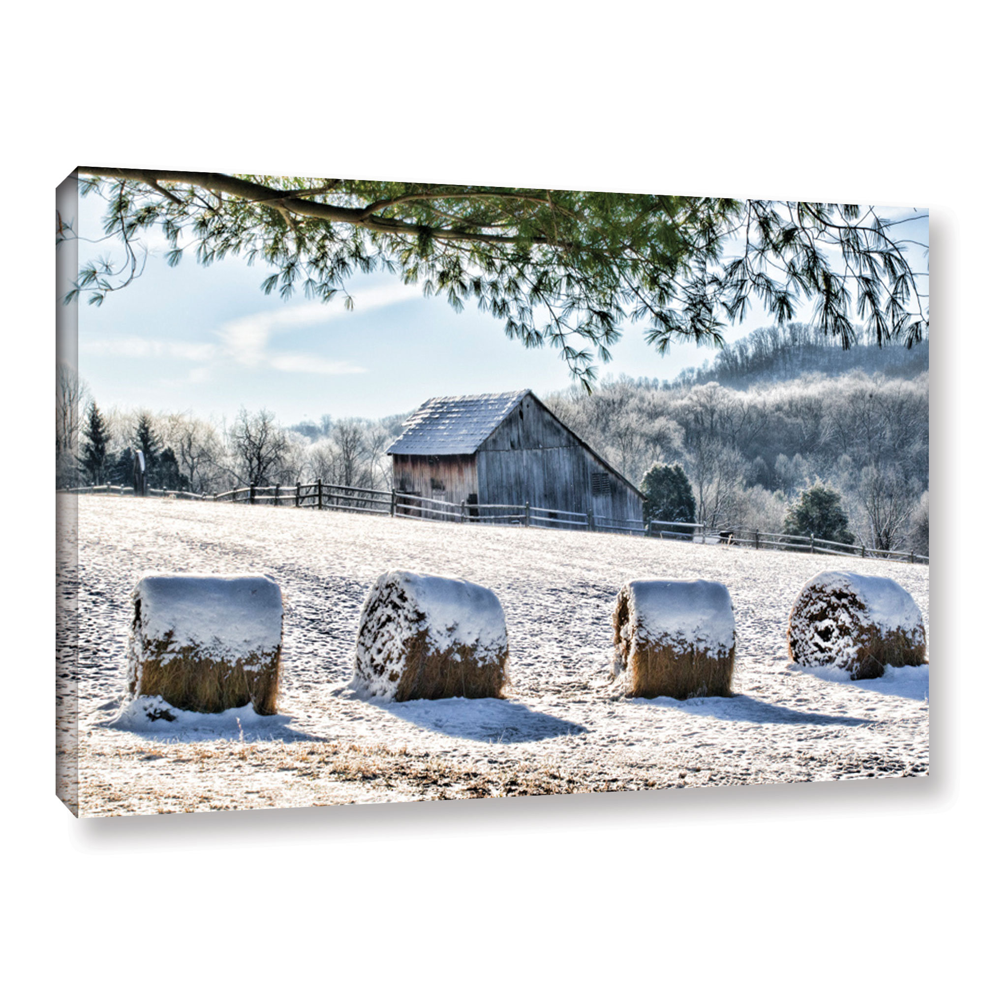 Alcott Hill Snow Covered Hay Bales Photographic Print on 