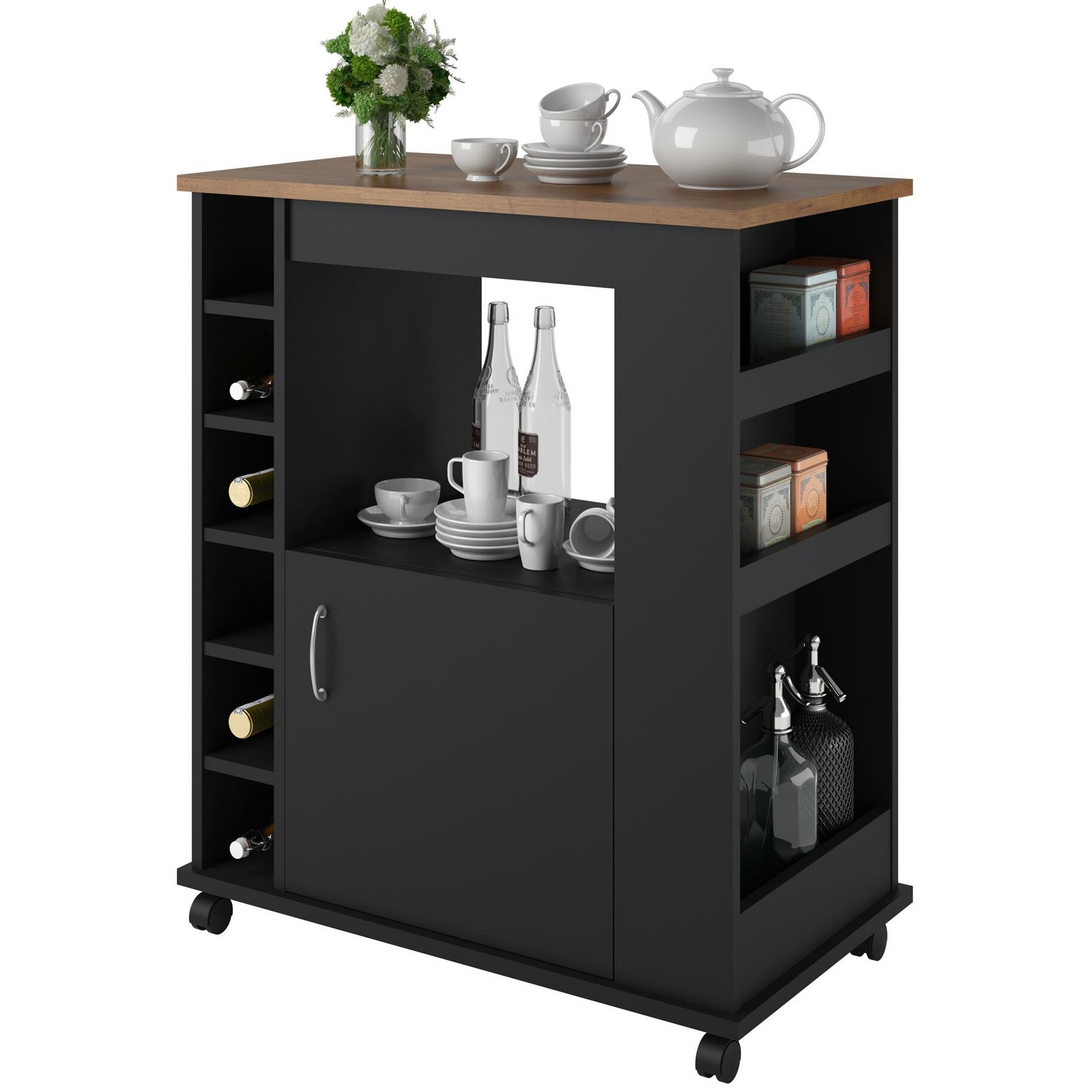 Charlton Home Worcester Kitchen Cart with Wood Top in Black & Reviews