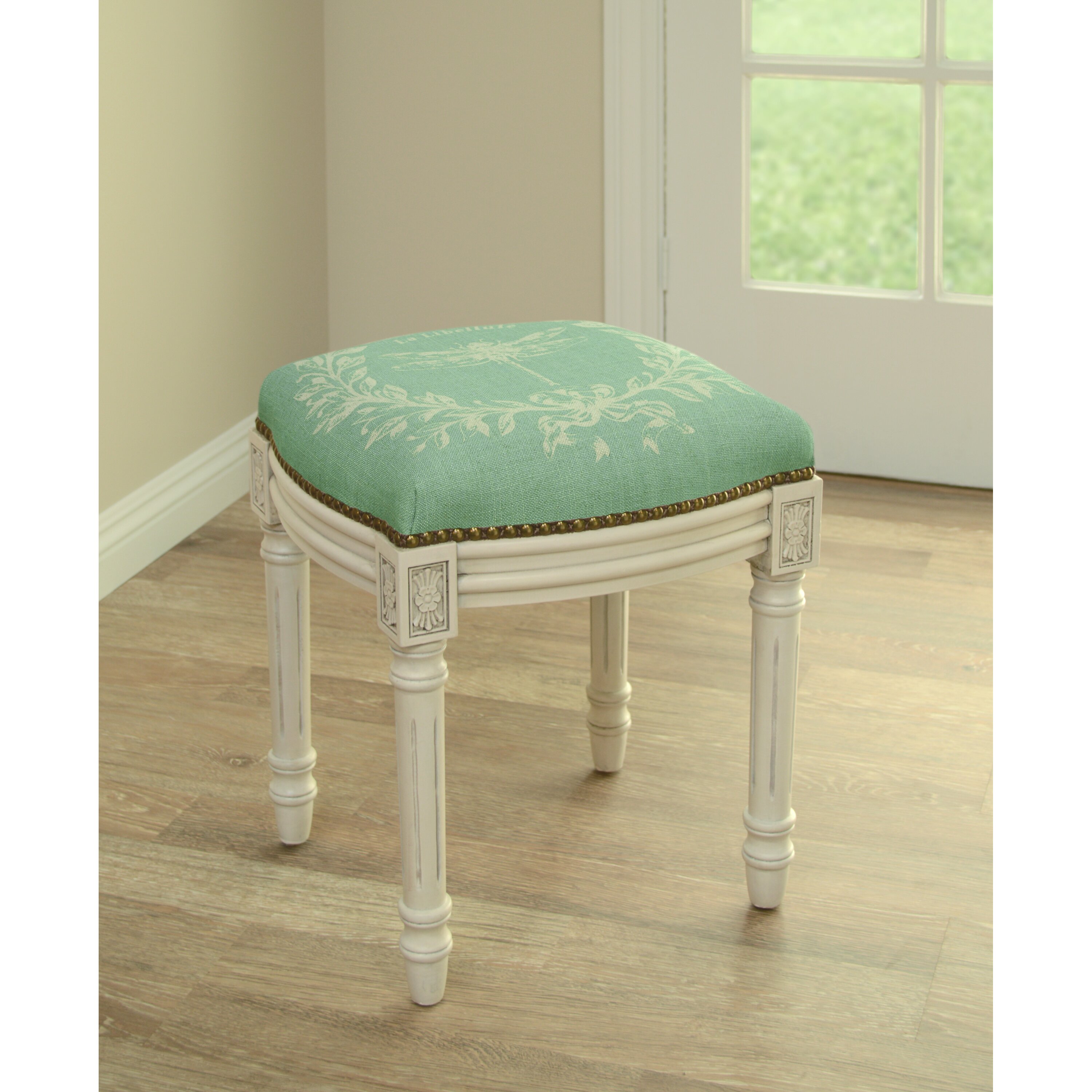 Lark Manor Clematite Dragonfly Linen Upholstered Vanity Stool & Reviews ...