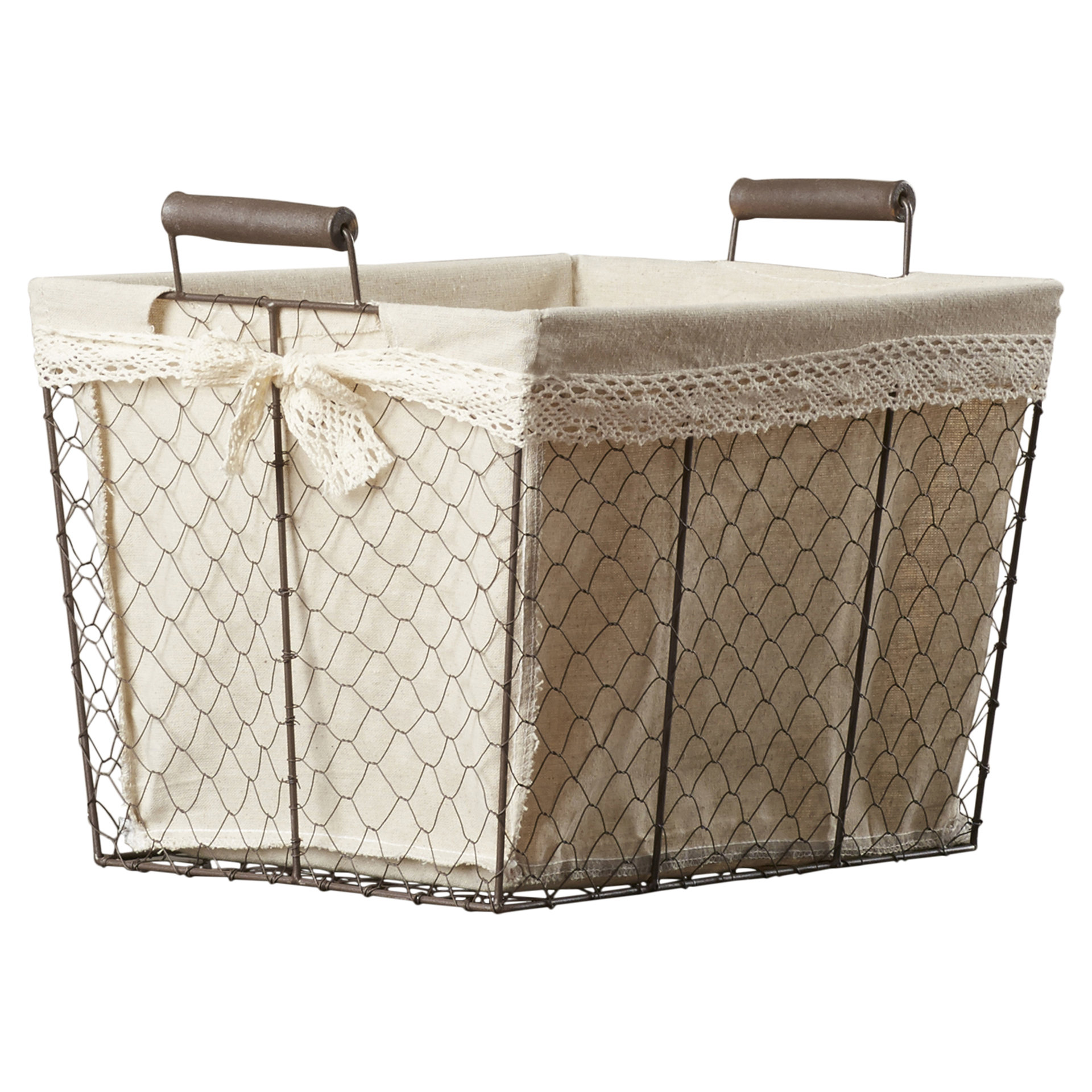 August Grove 3 Piece Rectangular Lined Wire Storage Basket Set