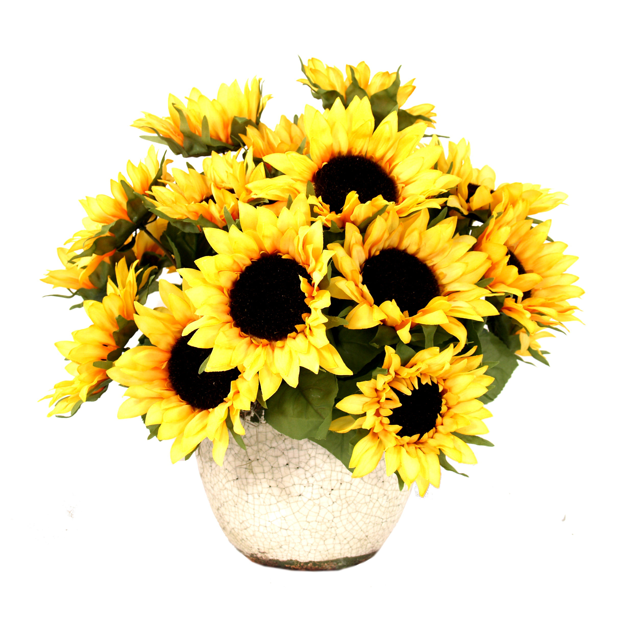 August Grove Sunflowers in Distressed Glaze Ceramic Pot