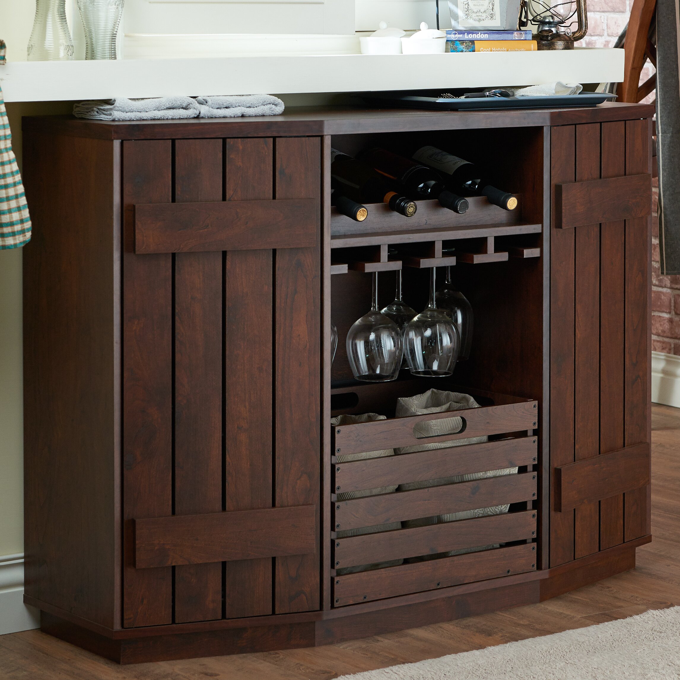 August Grove Slatted Cabinet Wine Buffet & Reviews | Wayfair