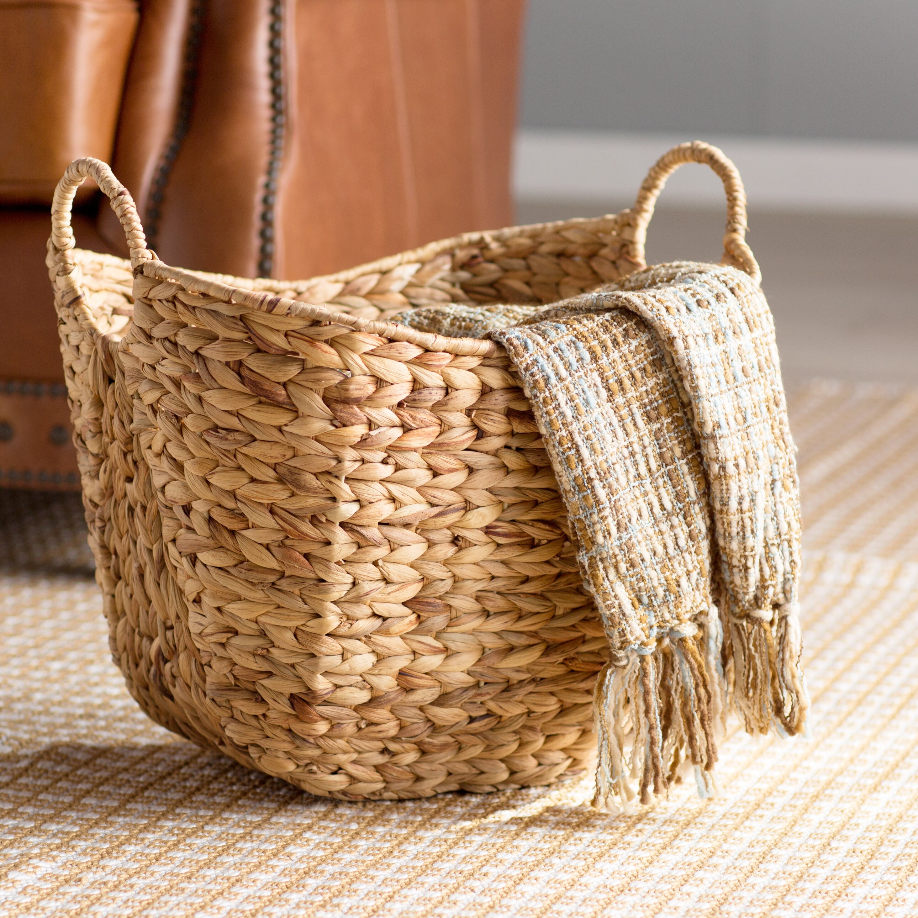 August Grove Theroux Tall Water Hyacinth Wicker Basket