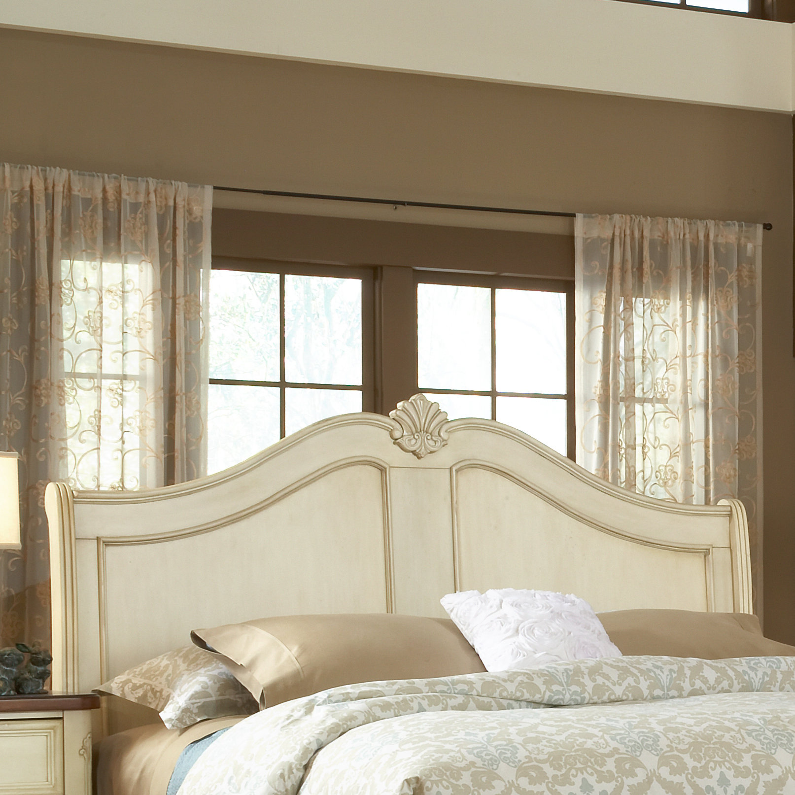 One Allium Way Brecon Wood Antiqued Sleigh Bed Headboard & Reviews