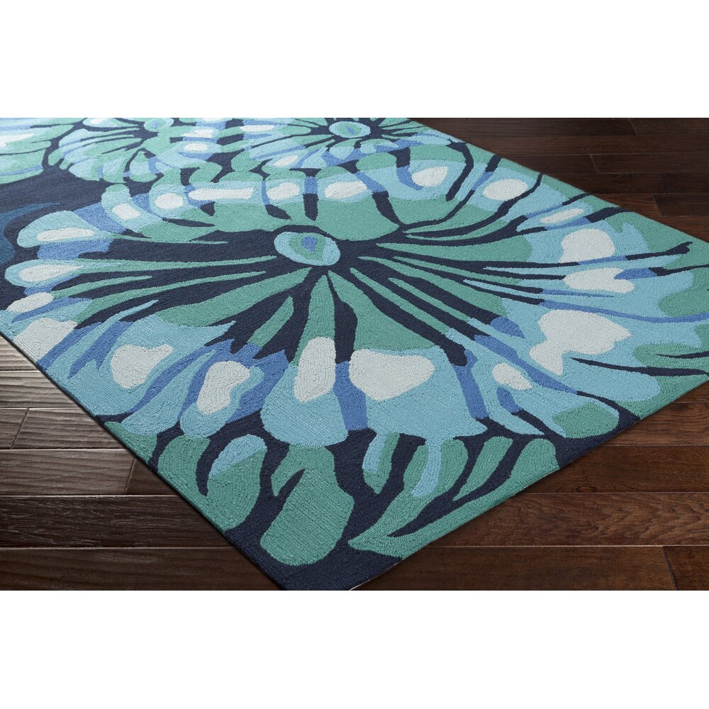 Beachcrest Home Surfside Hand-Hooked Indoor/Outdoor Teal/Navy Area Rug ...