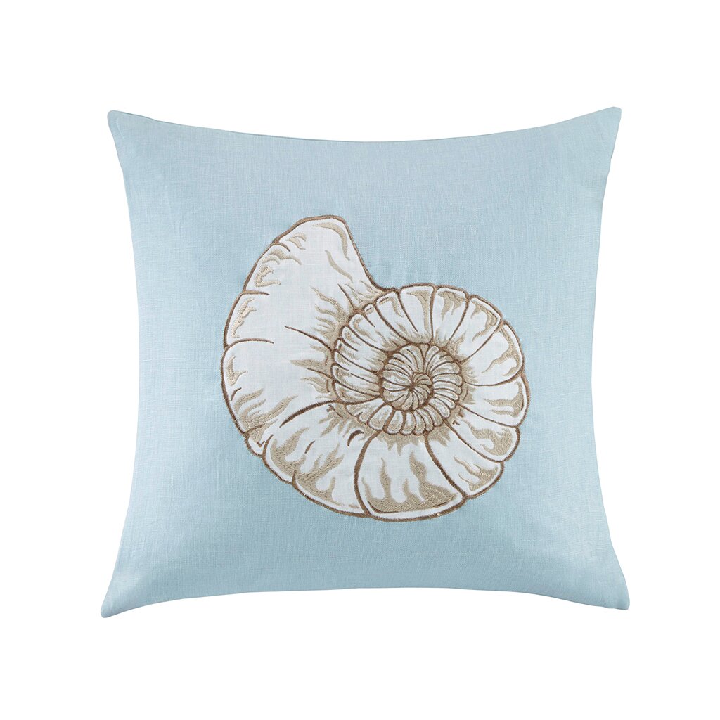 Beachcrest Home Connerton Seashell Embroidered Linen Throw Pillow