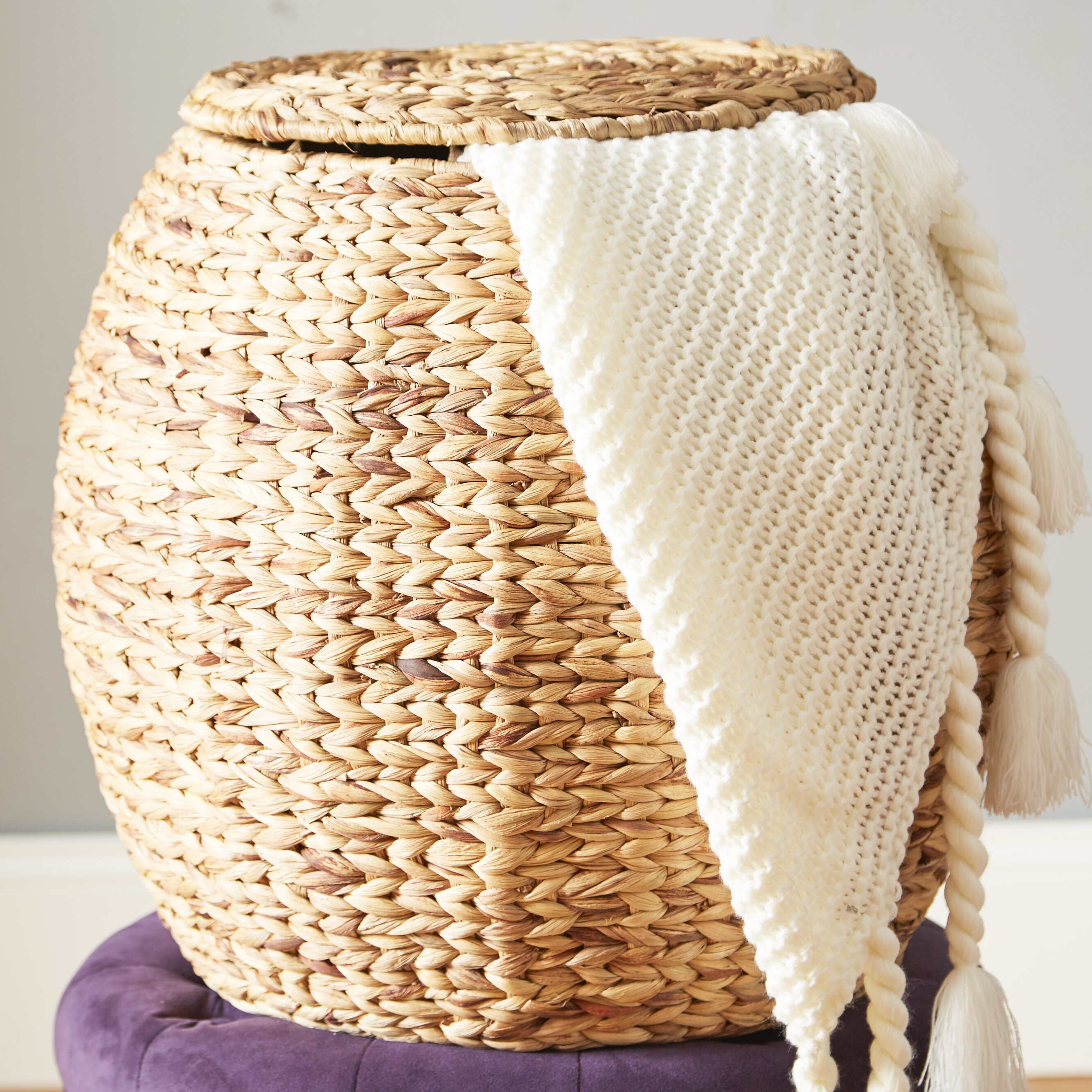 Beachcrest Home Hookton Wicker Storage Basket with Lid ...