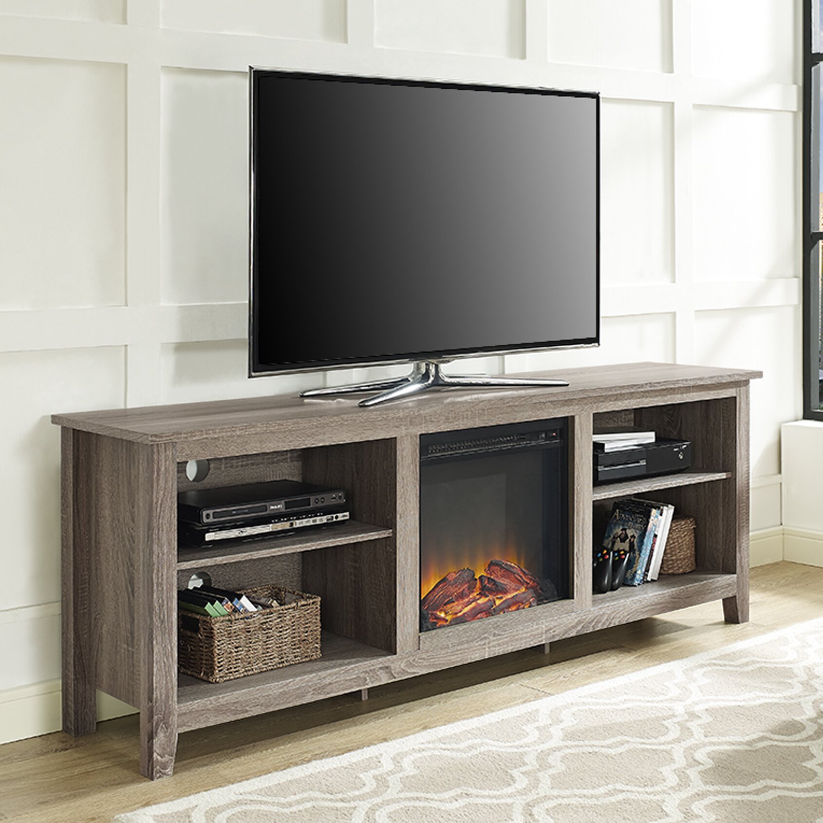 Beachcrest Home Sunbury TV Stand with Electric Fireplace ...
