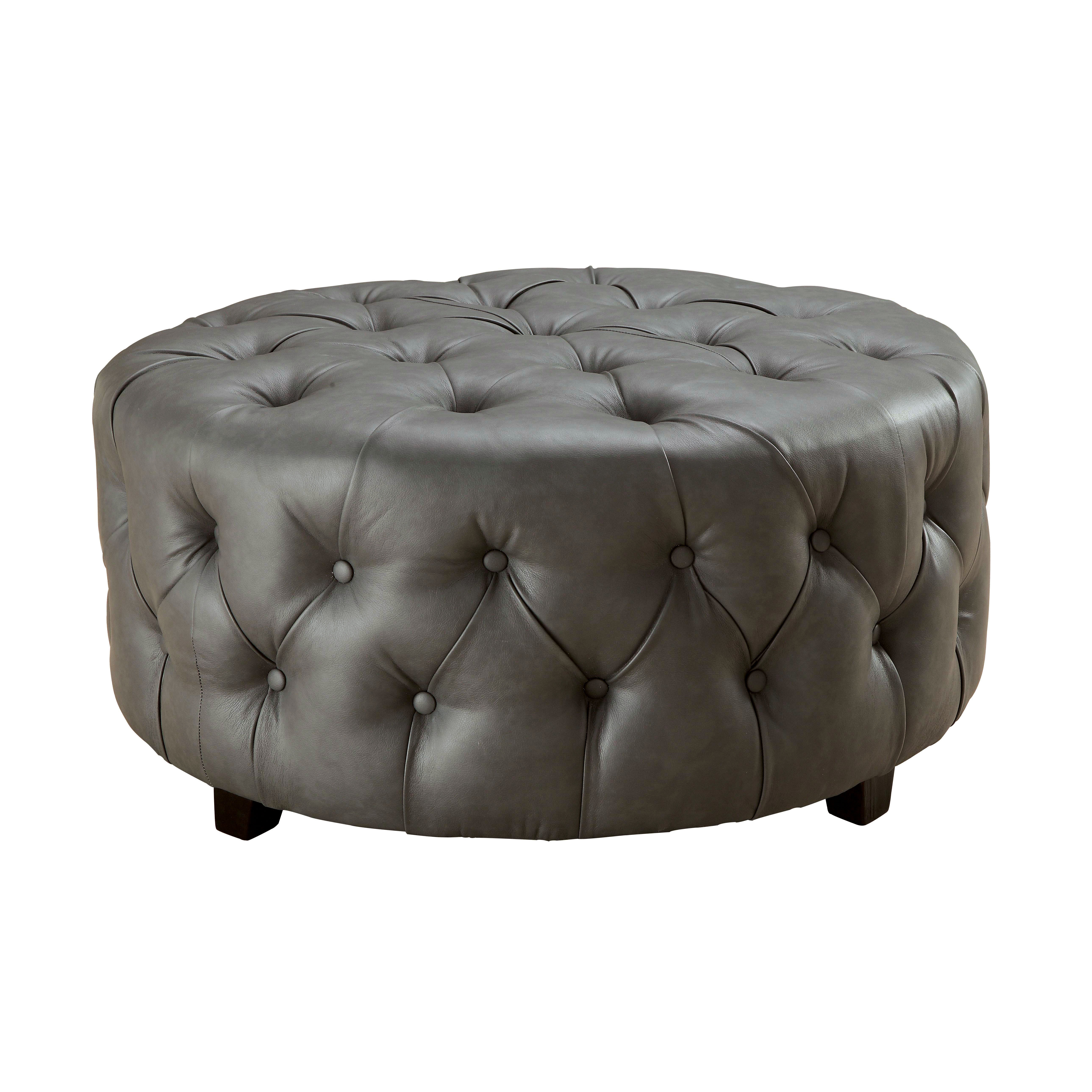 House of Hampton Bowie Leather Tufted Round Ottoman & Reviews Wayfair
