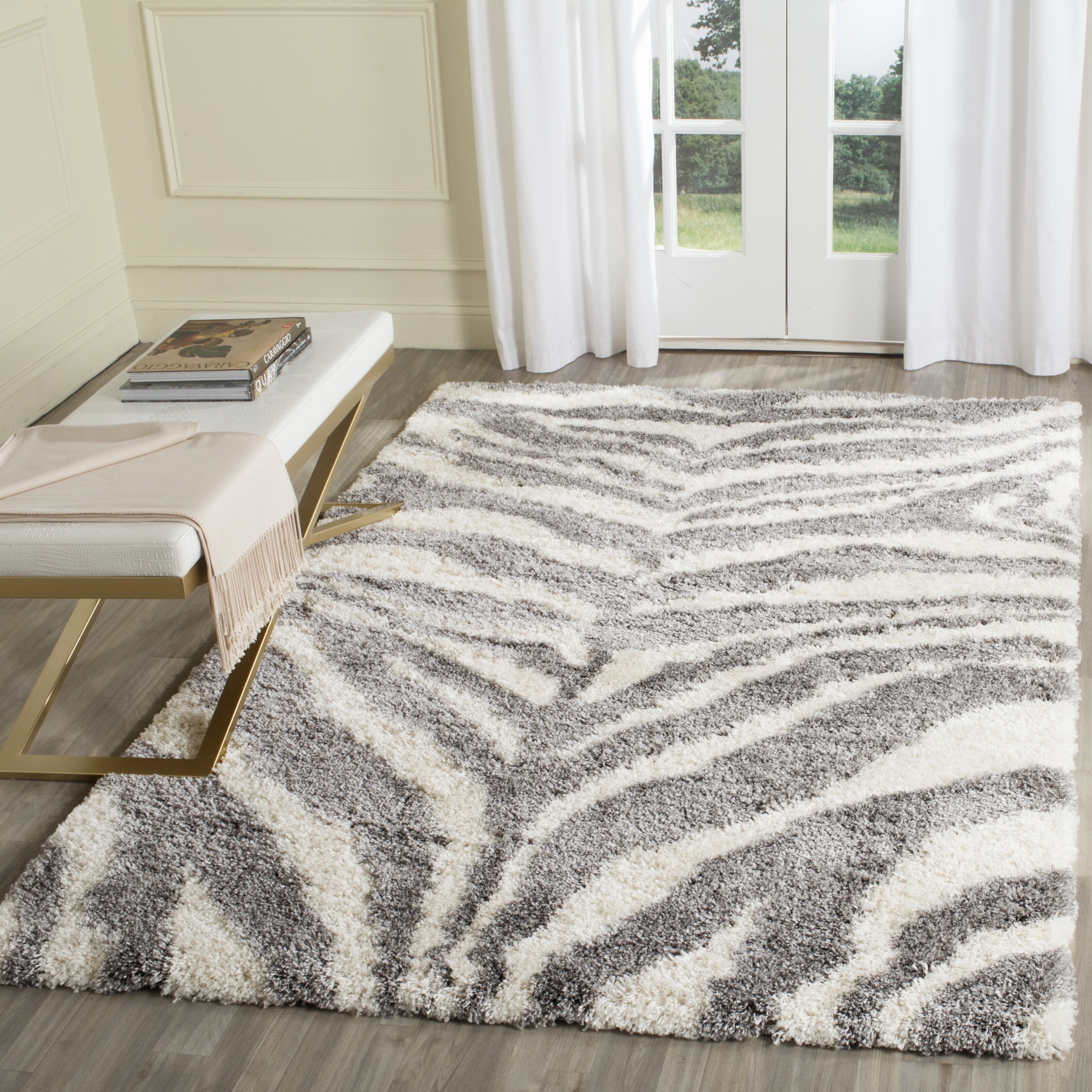 House of Hampton Laplaigne Shag Ivory/Gray Area Rug & Reviews Wayfair