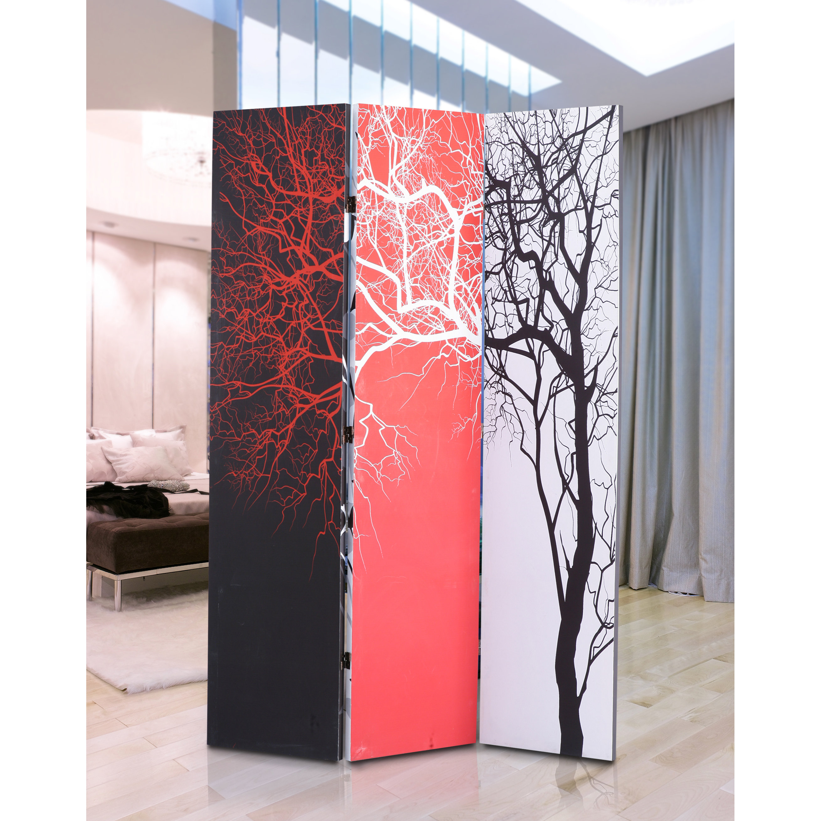 Roundhill Furniture 71" x 51" Double Sided Painted Canvas 3 Panel Room