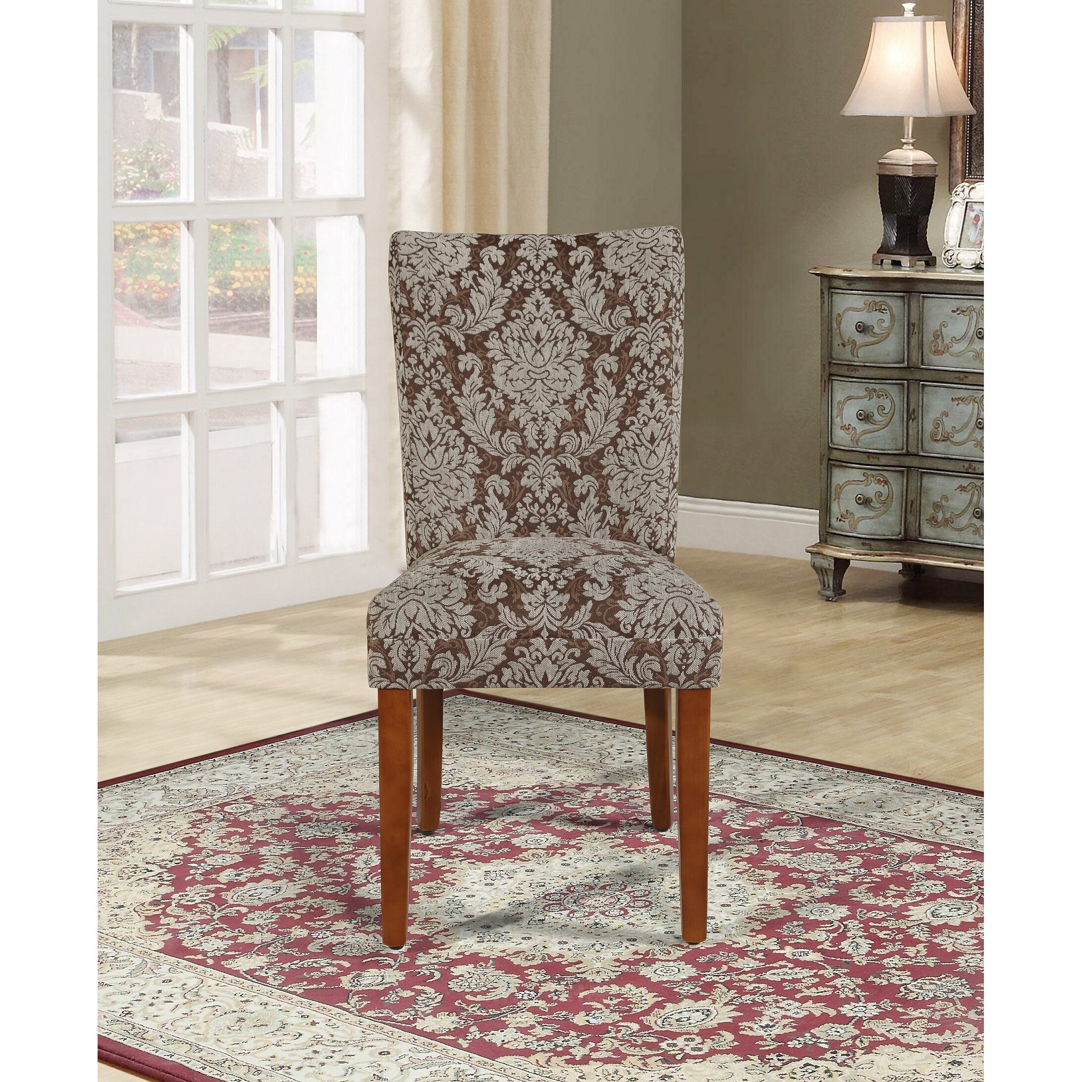 Roundhill Furniture Parson Chair Reviews Wayfair   Damask Brown Fabric Parsons Chair Set Of 2 C083 