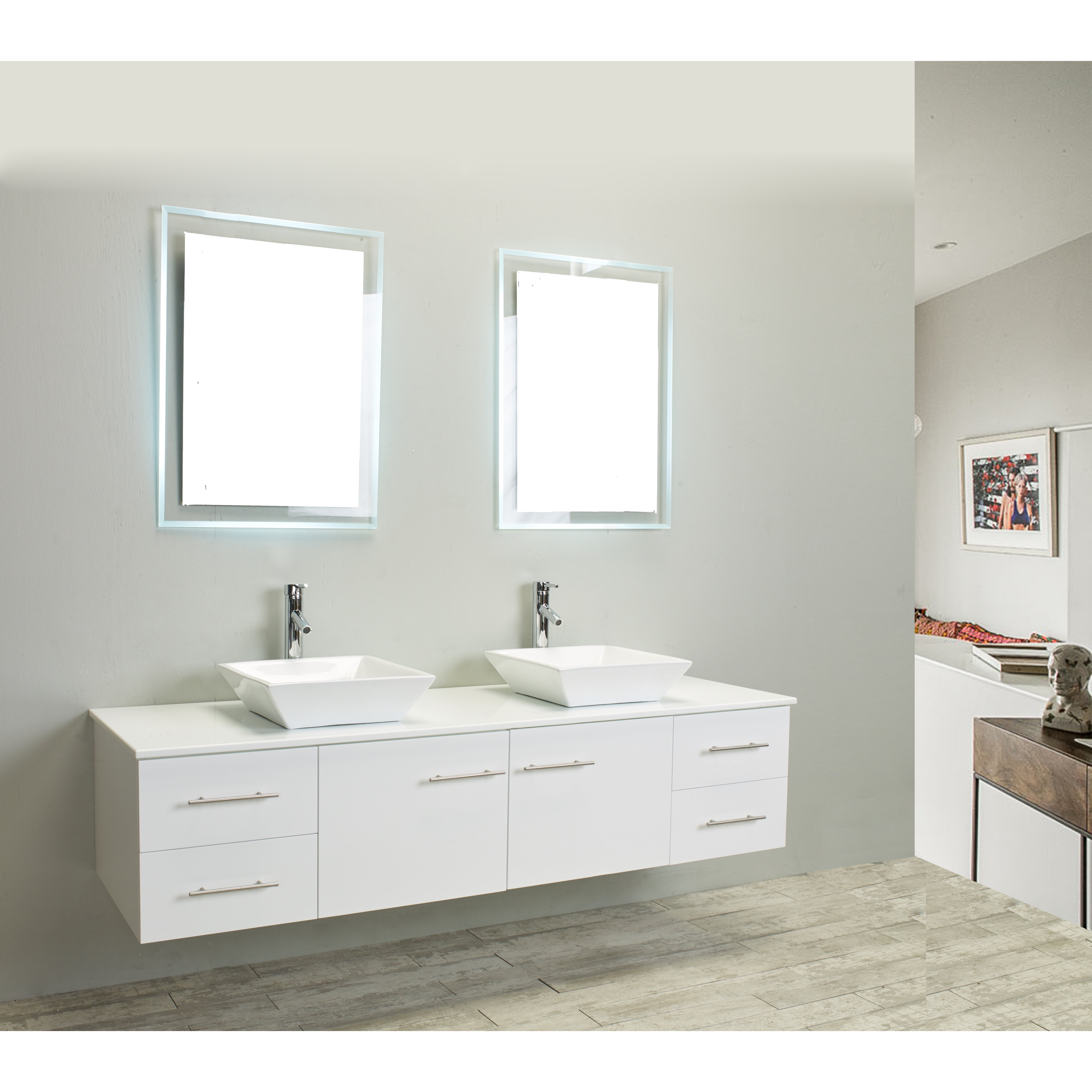 Eviva Totti Wave 60-Inch White Modern Double Sink Bathroom ...