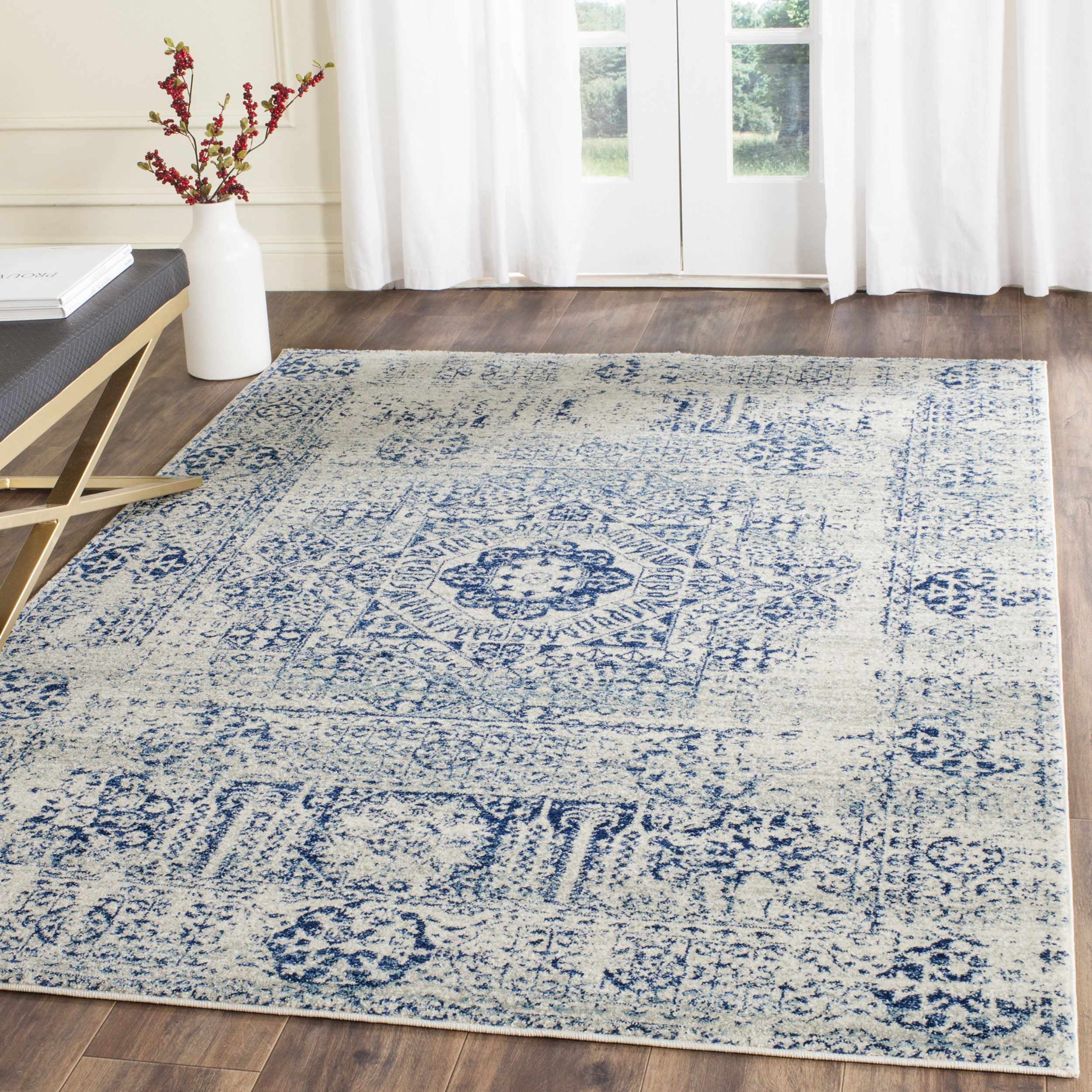 Bungalow Rose Ferry Ivory/Blue Area Rug & Reviews Wayfair