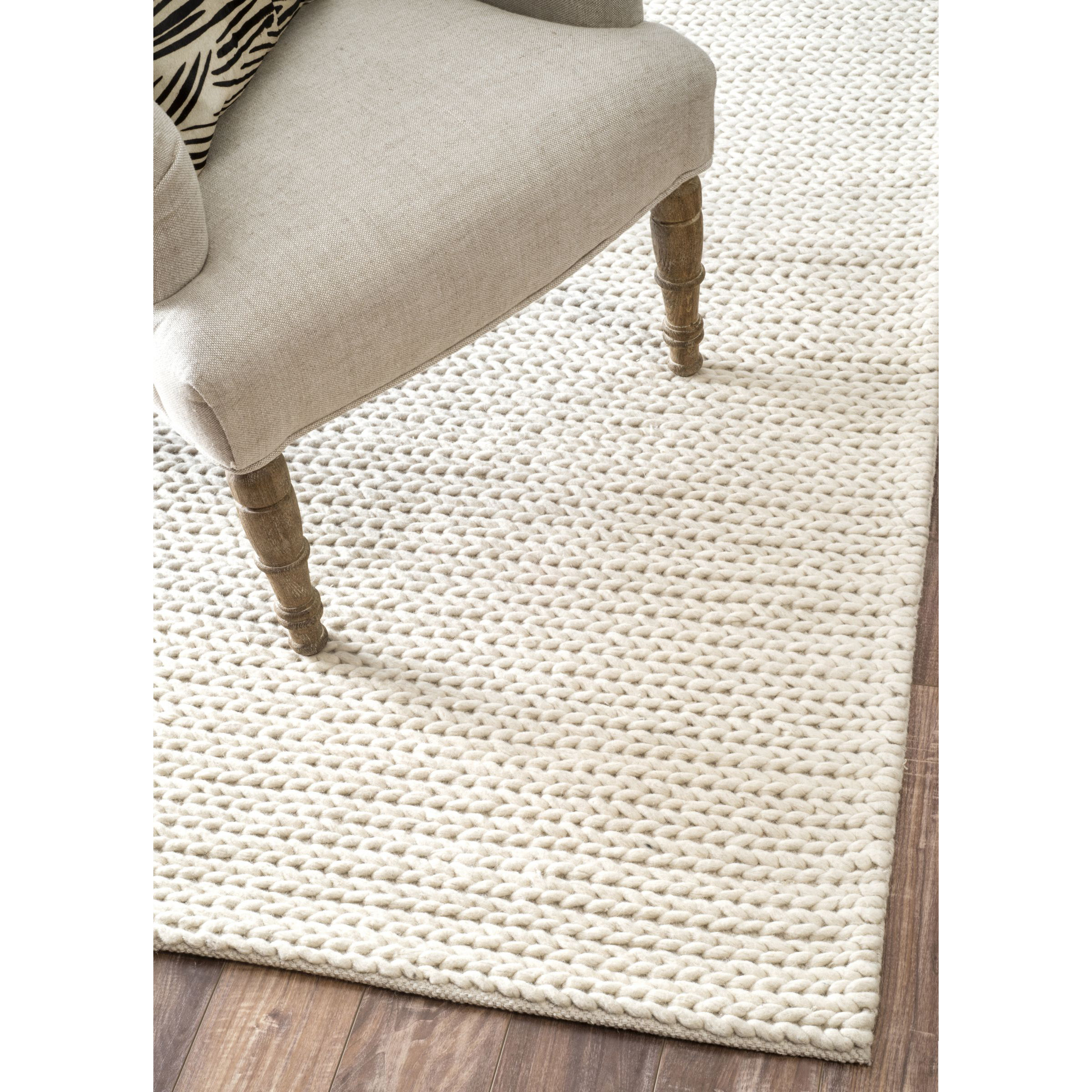 Bungalow Rose Zayan Meika Ivory Chunky Wool Cable Area Rug & Reviews
