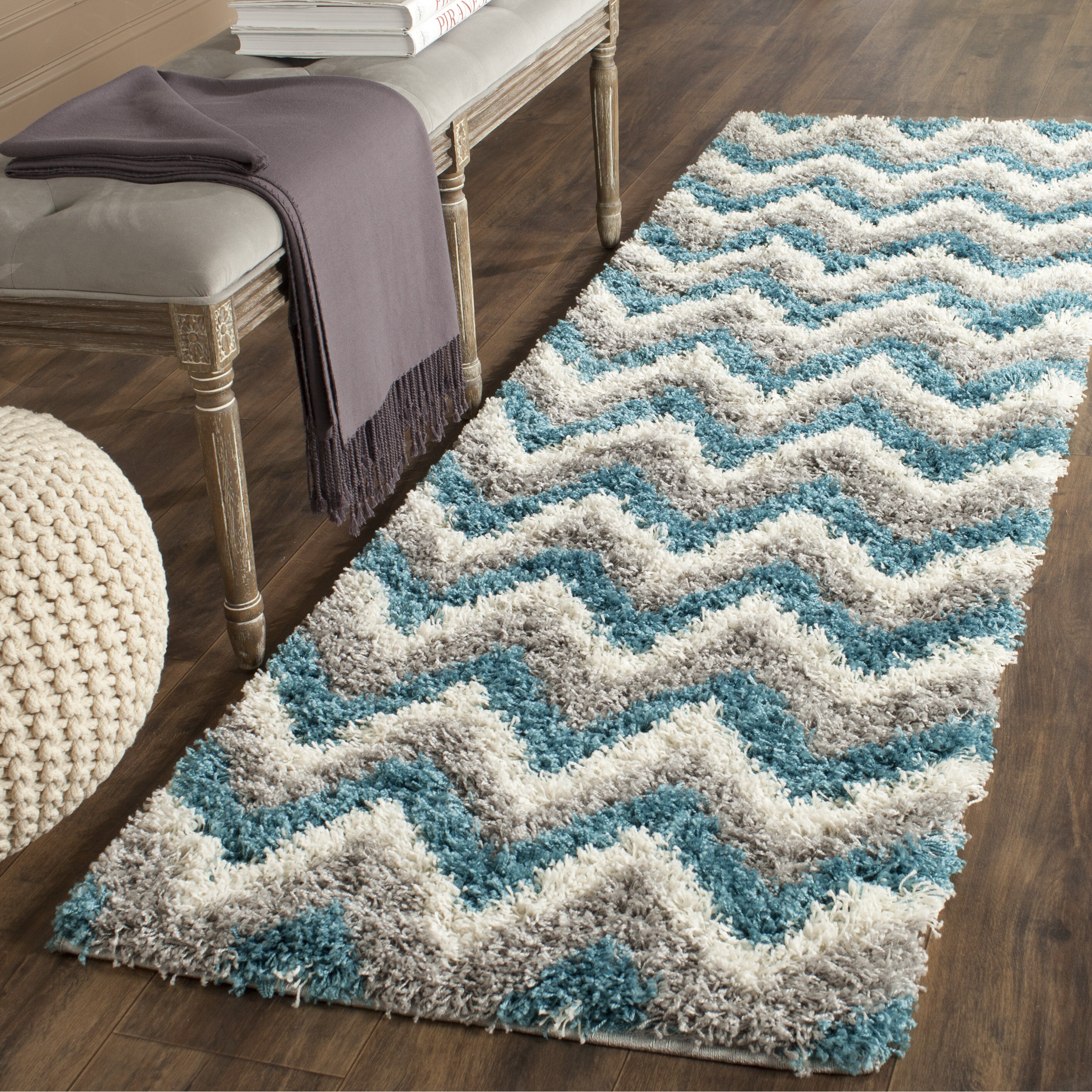 Viv + Rae Kids Ivory & Blue Shag Area Rug & Reviews | Wayfair