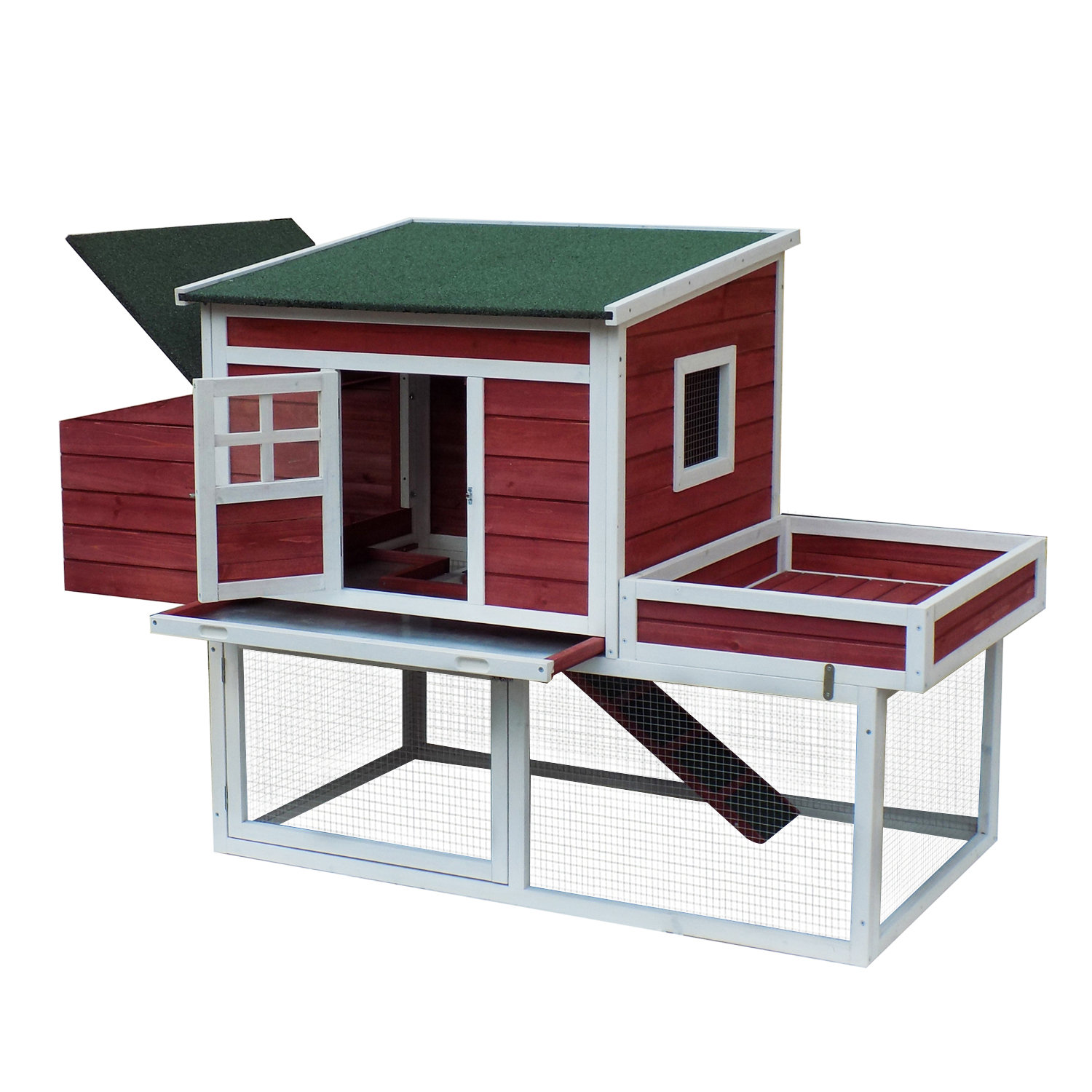 Pawhut Farmhouse Chicken Coop with Display Top, Run Area and Nesting