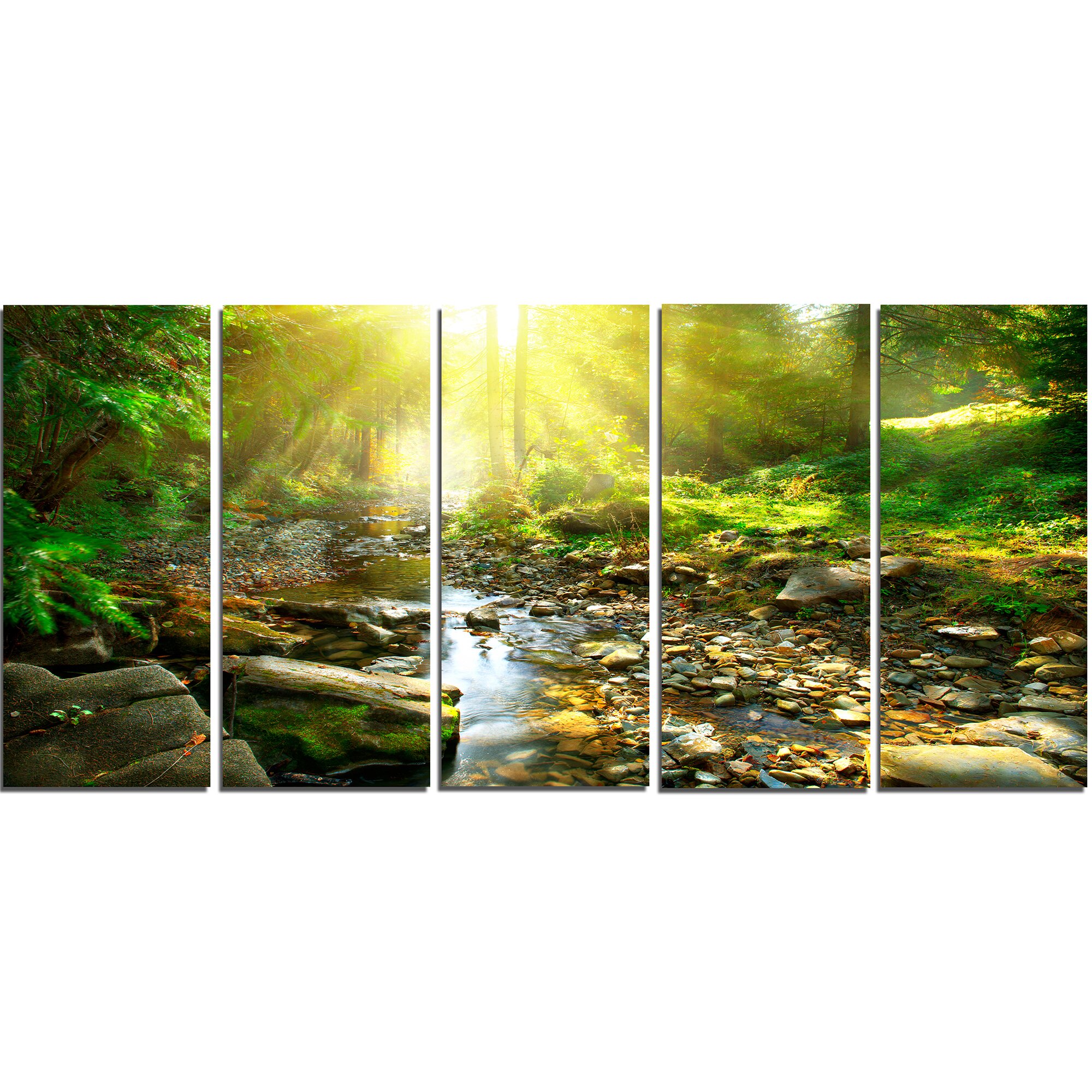 DesignArt Mountain Stream in Forest 5 Piece Wall Art on Wrapped Canvas ...