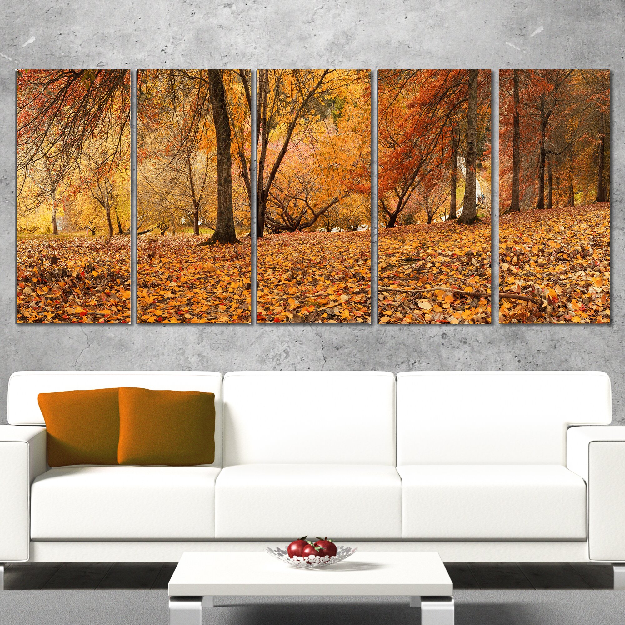 DesignArt Brown Autumn Panorama 5 Piece Wall Art on Wrapped Canvas Set ...