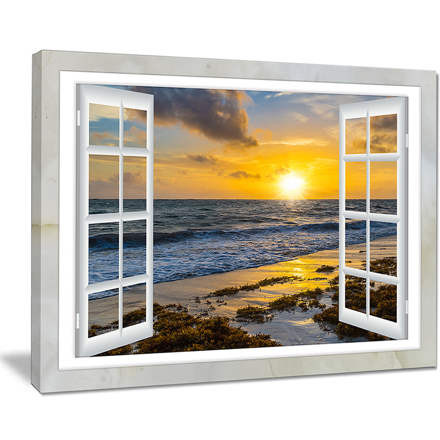 DesignArt Open Window to Bright Yellow Sunset Graphic Art on Wrapped