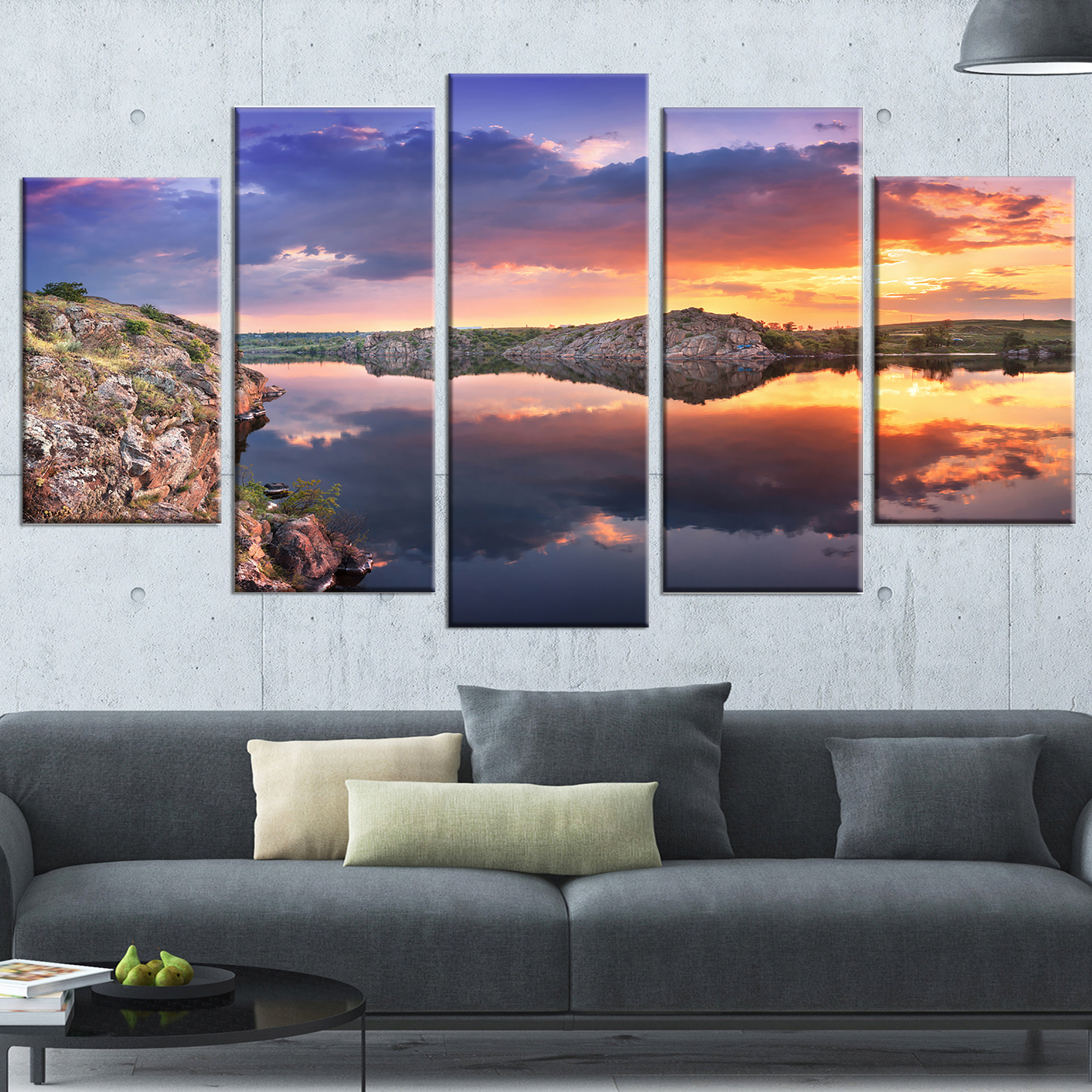 DesignArt 'Large Summer Clouds Reflection' 5 Piece Wall Art on Wrapped ...