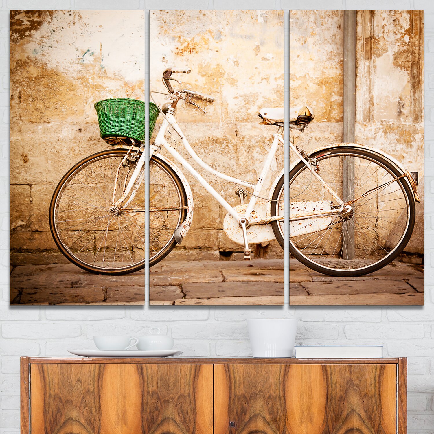 DesignArt Bicycle against Wall 3 Piece Graphic Art on