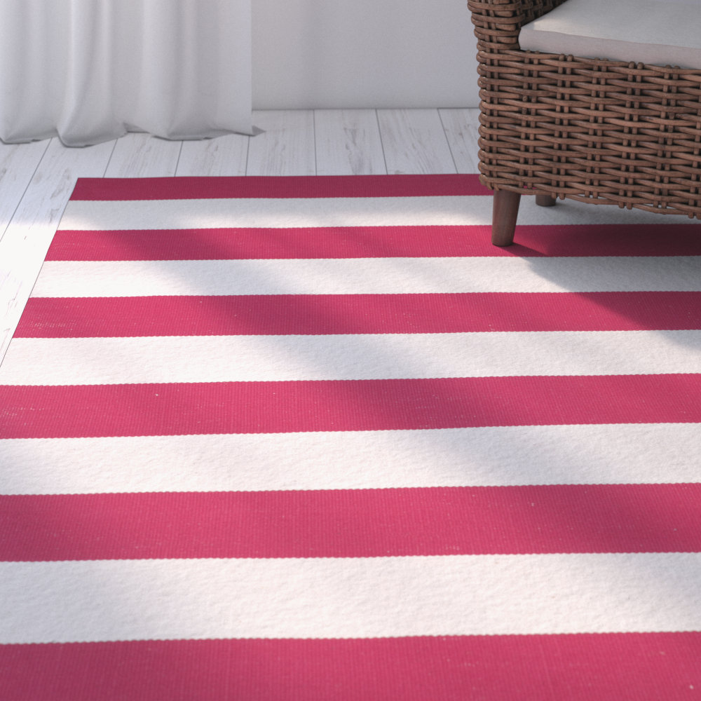 Breakwater Bay Beechwood Red & White Striped Contemporary Area Rug