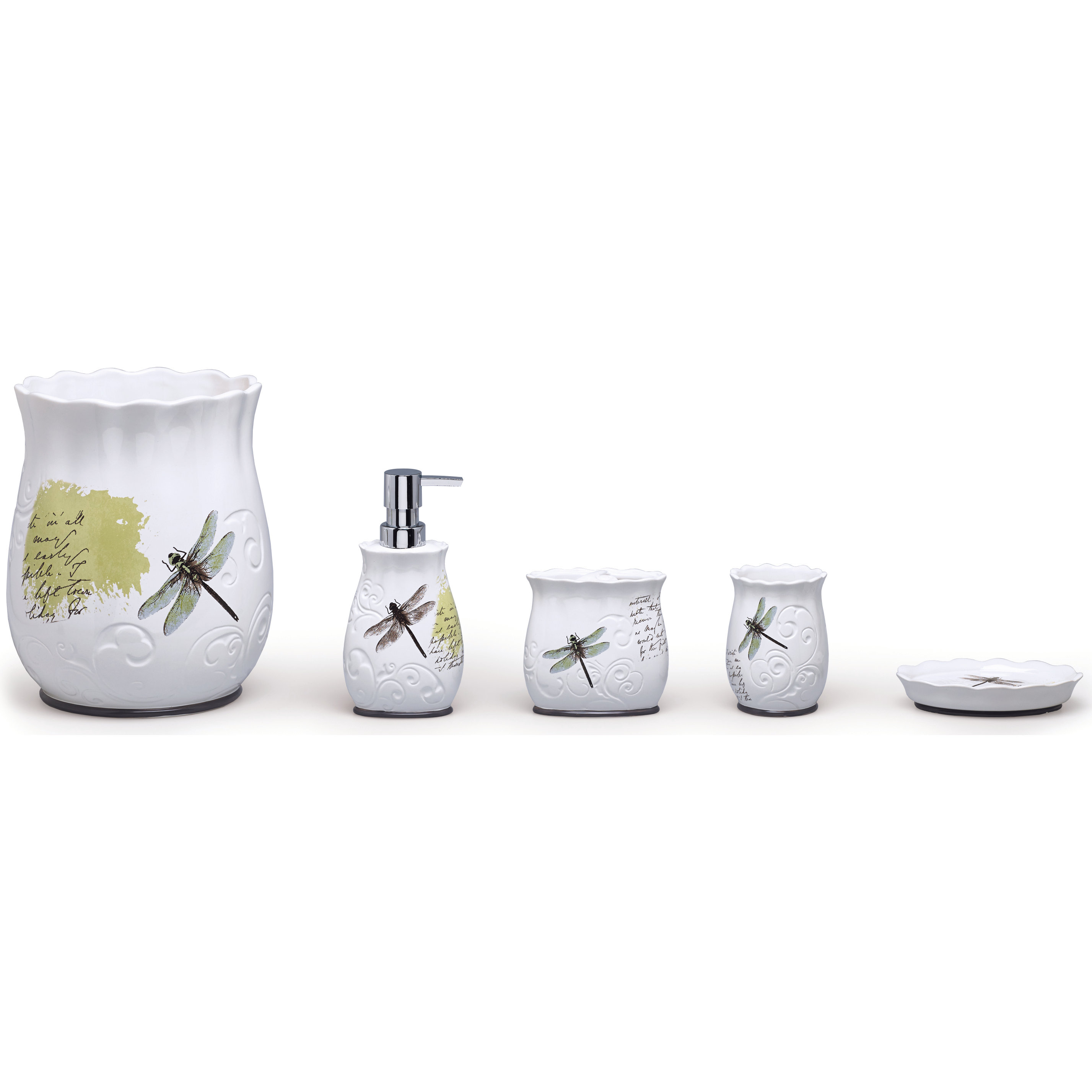 Moda At Home Dragonfly Ceramic 4Piece Bathroom Accessory Set & Reviews