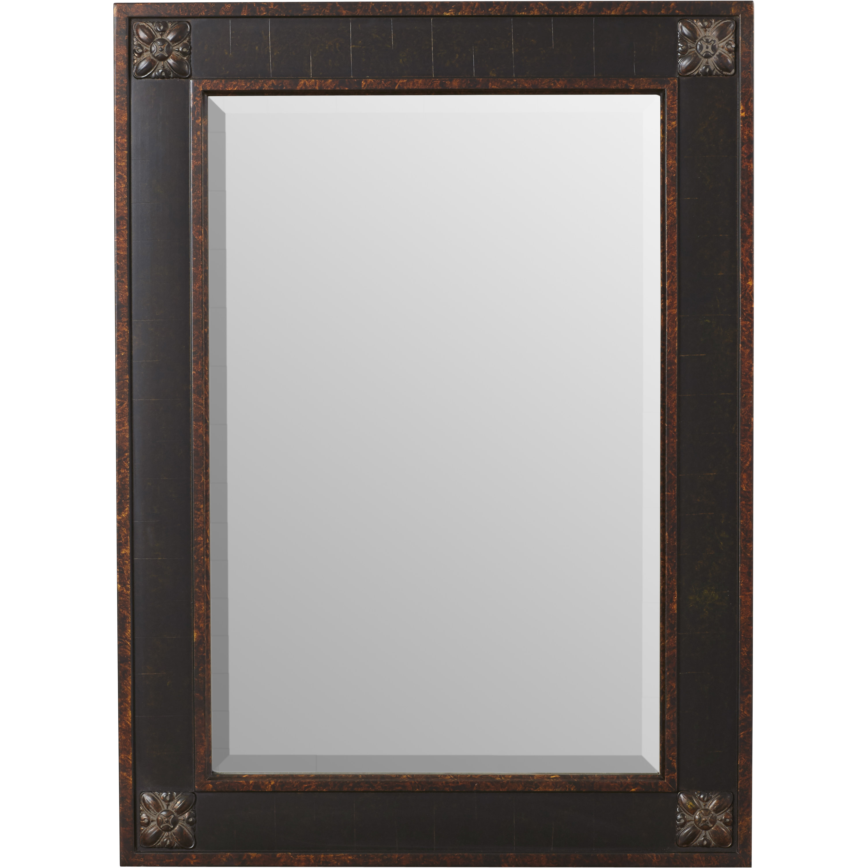 Rosalind Wheeler Rectangular Beveled Vanity Mirror in Distressed Walnut