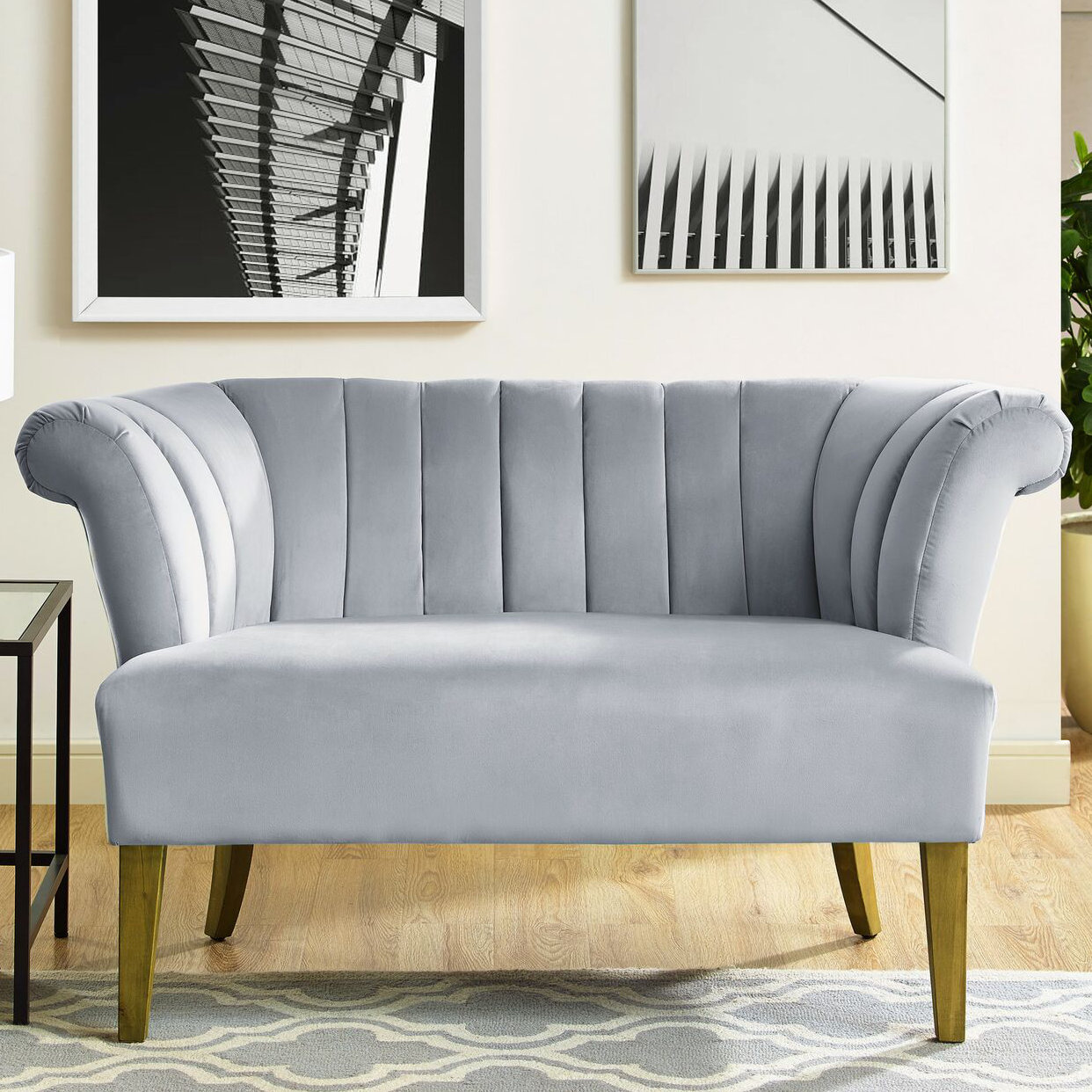 Mercer41 Retinne Iris Velvet Settee & Reviews Wayfair