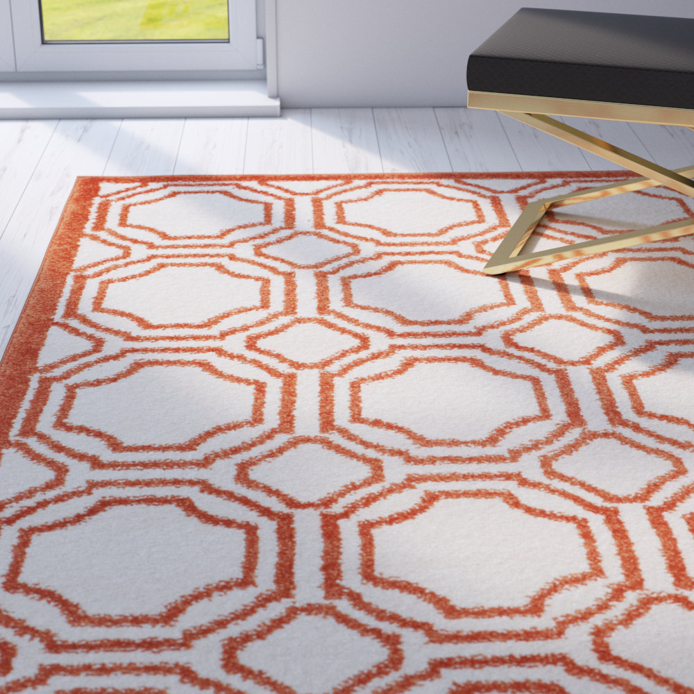 Mercer41 Currey Ivory/Orange Outdoor Area Rug & Reviews Wayfair