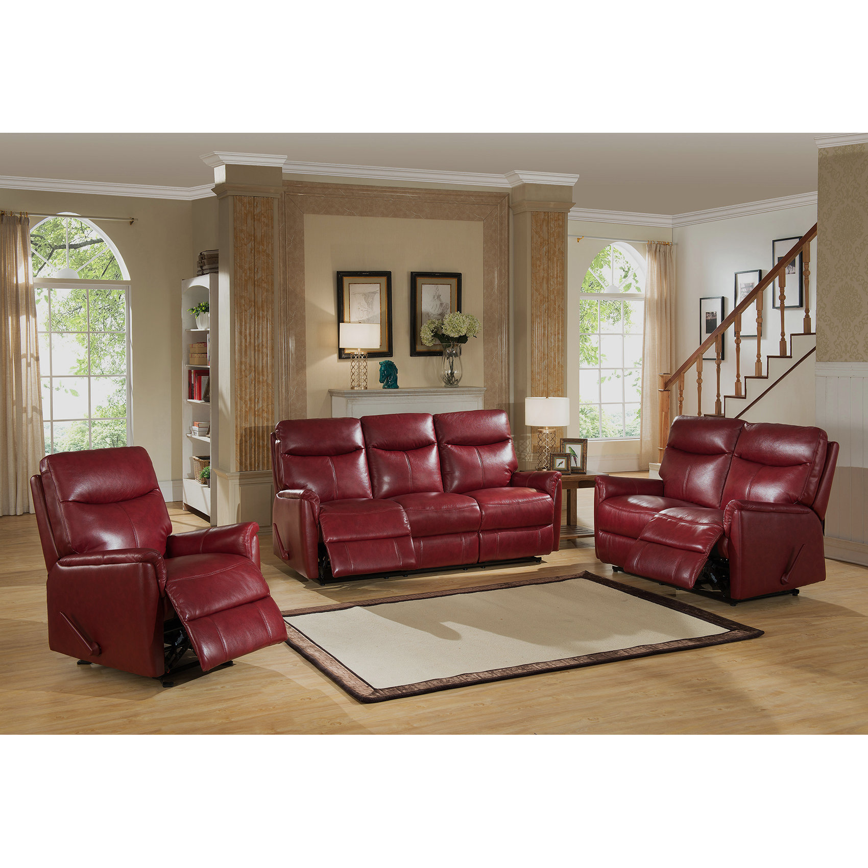 Amax Napa 3 Piece Leather Lay Flat Reclining Living Room Set | Wayfair