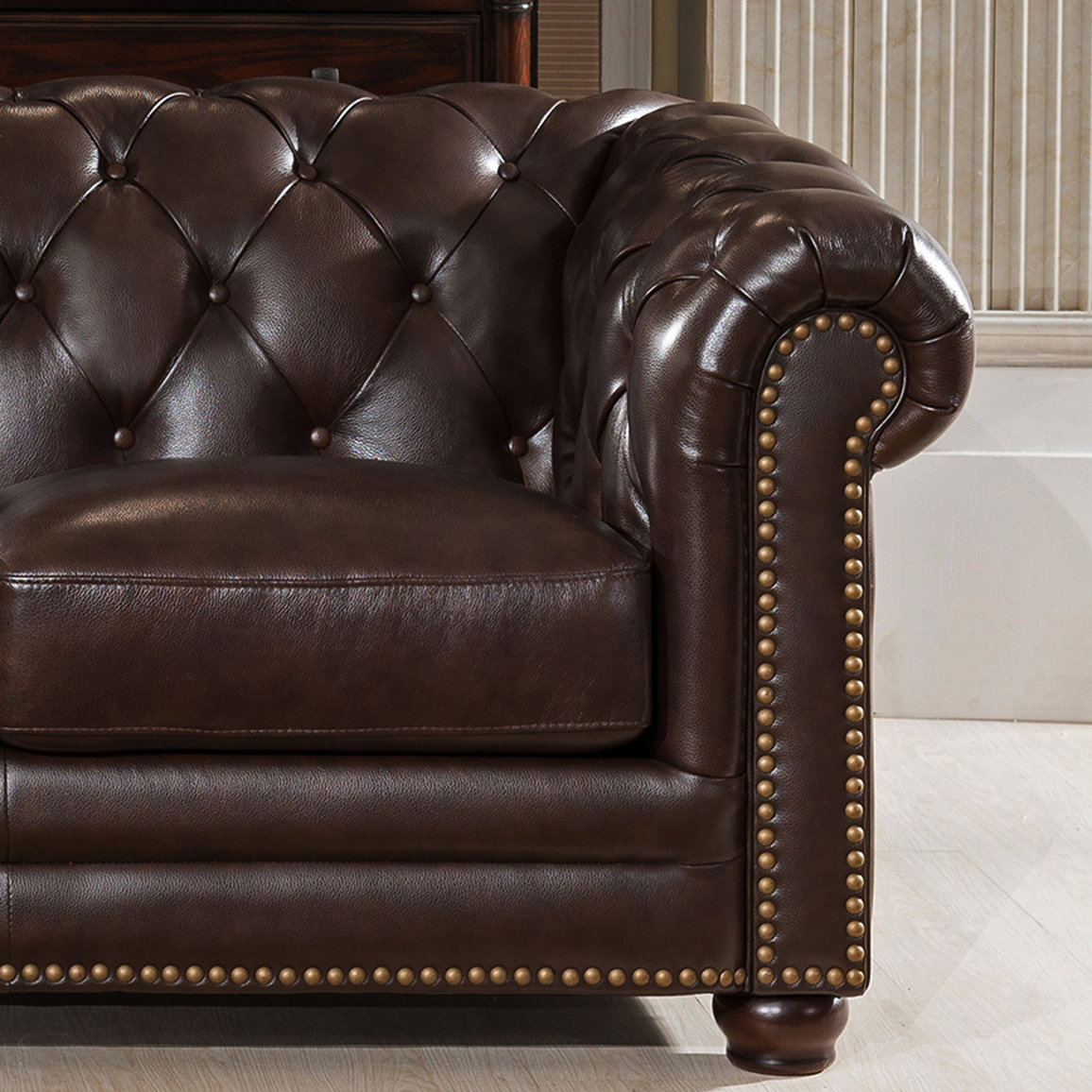 Amax Kensington Top Grain Leather Chesterfield Sofa and Two Chair Set  Wayfair.ca