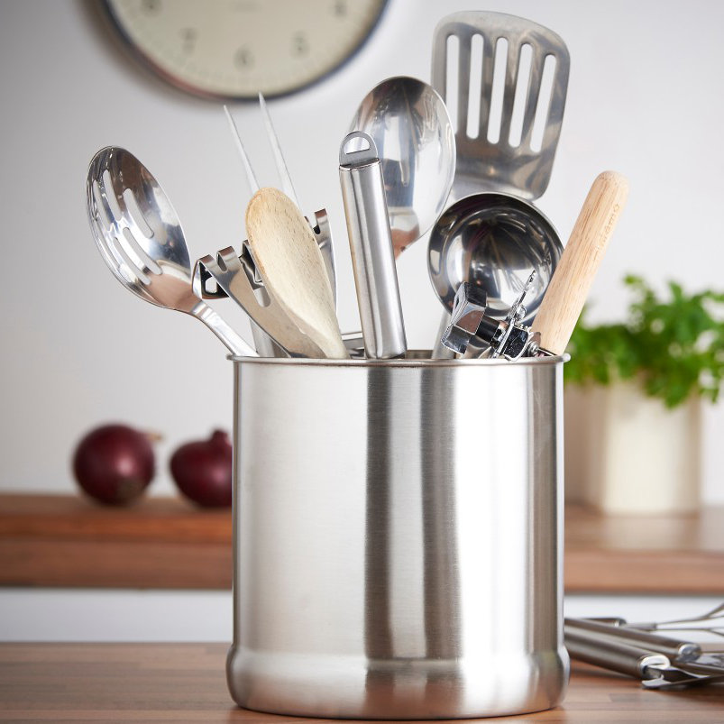 stainless steel kitchen utensil set with holder