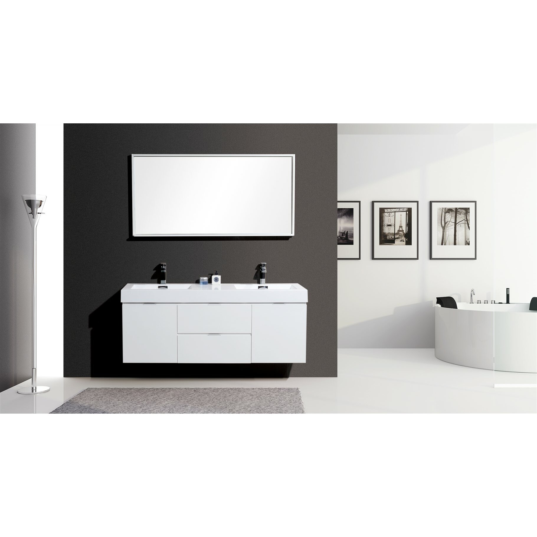 Kube Bath Bliss 60" Double Wall Mount Modern Bathroom Vanity Set ...