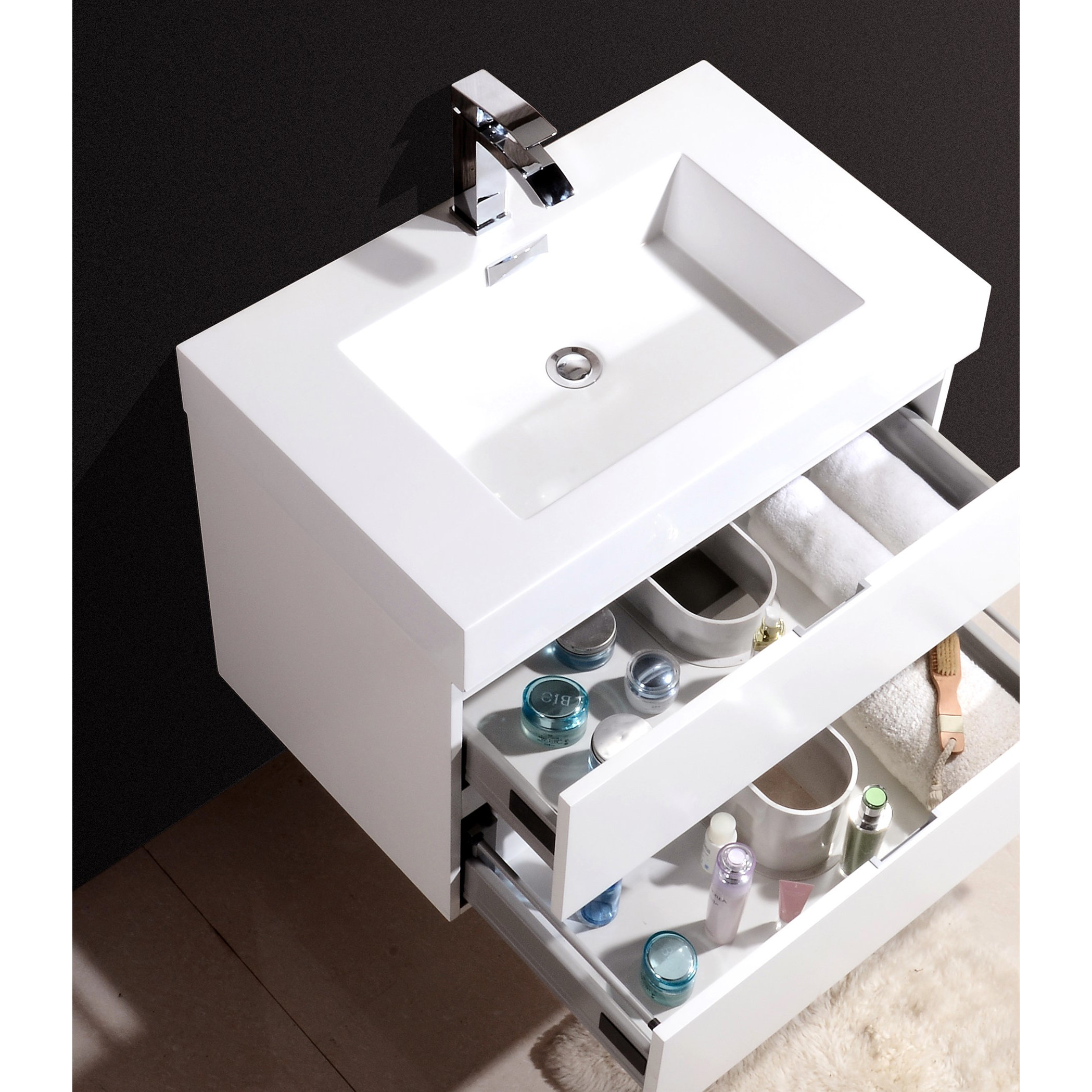 Kube Bath Bliss 30" Single Wall Mount Modern Bathroom Vanity Set