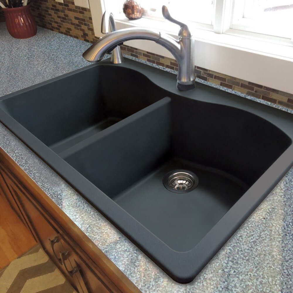Transolid Aversa 33 X 22 Granite Double Equal Drop In Kitchen Sink 