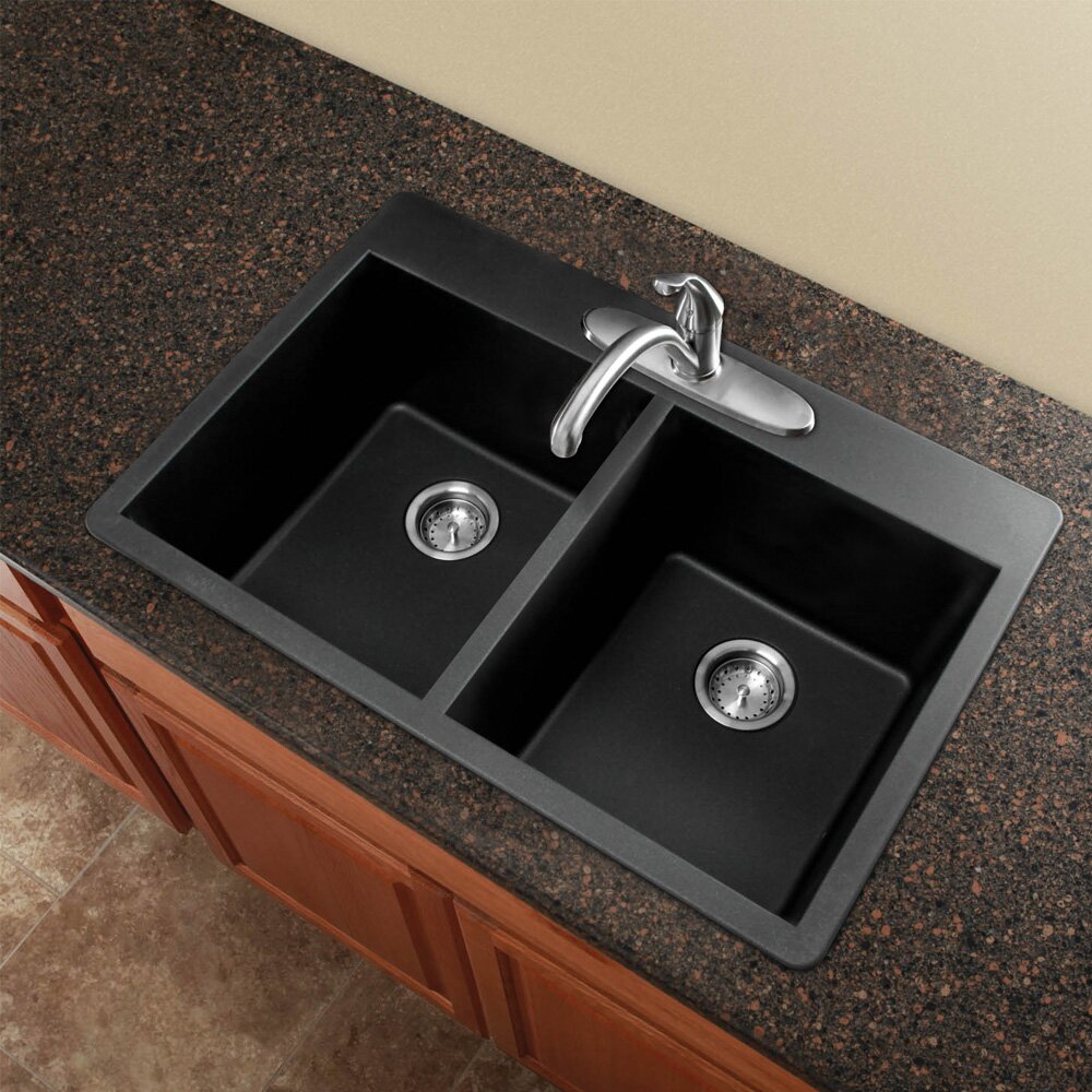 Transolid Radius 33 X 22 Granite Double Equal Drop In Kitchen Sink